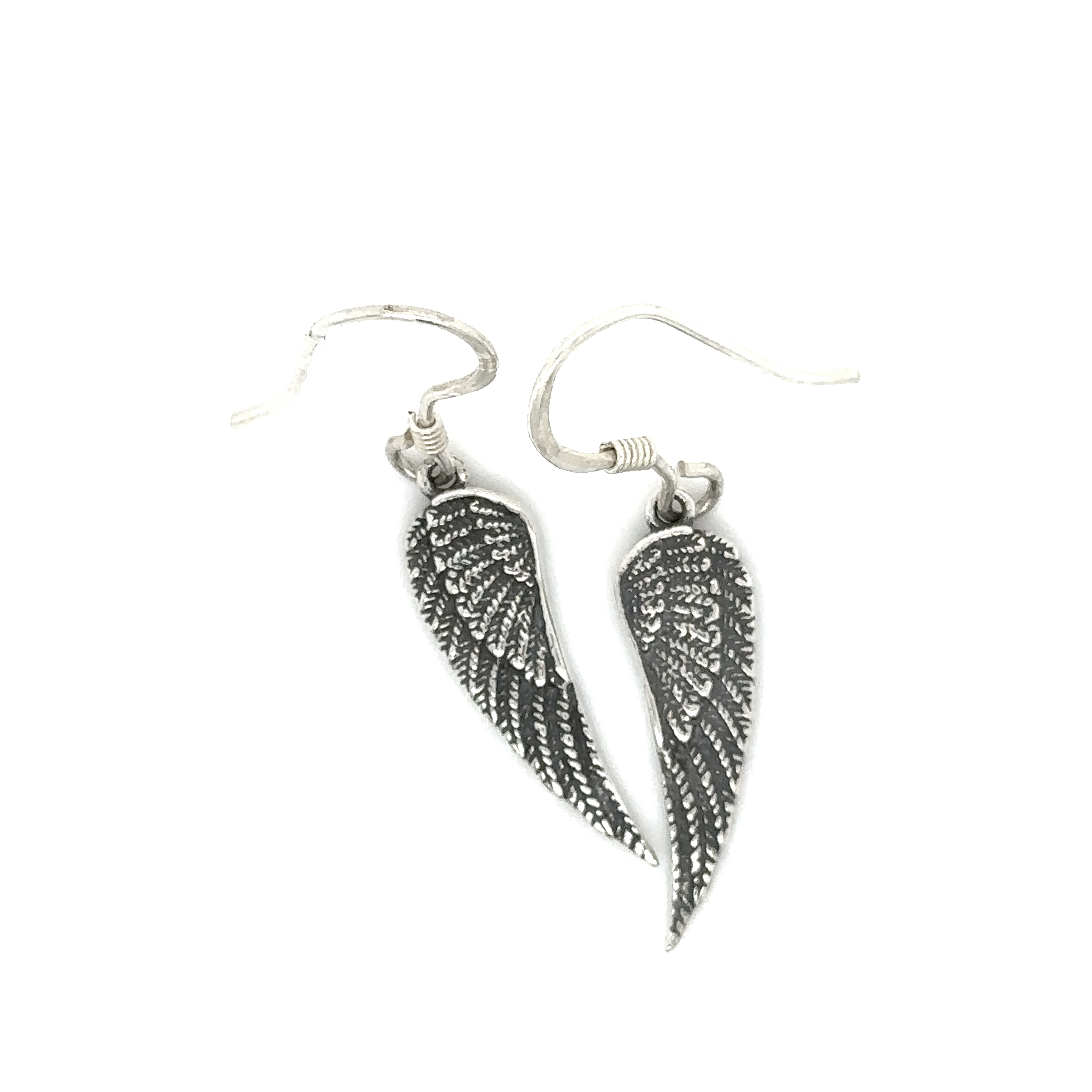 A pair of Super Silver Dainty Wing Earrings on a white background.