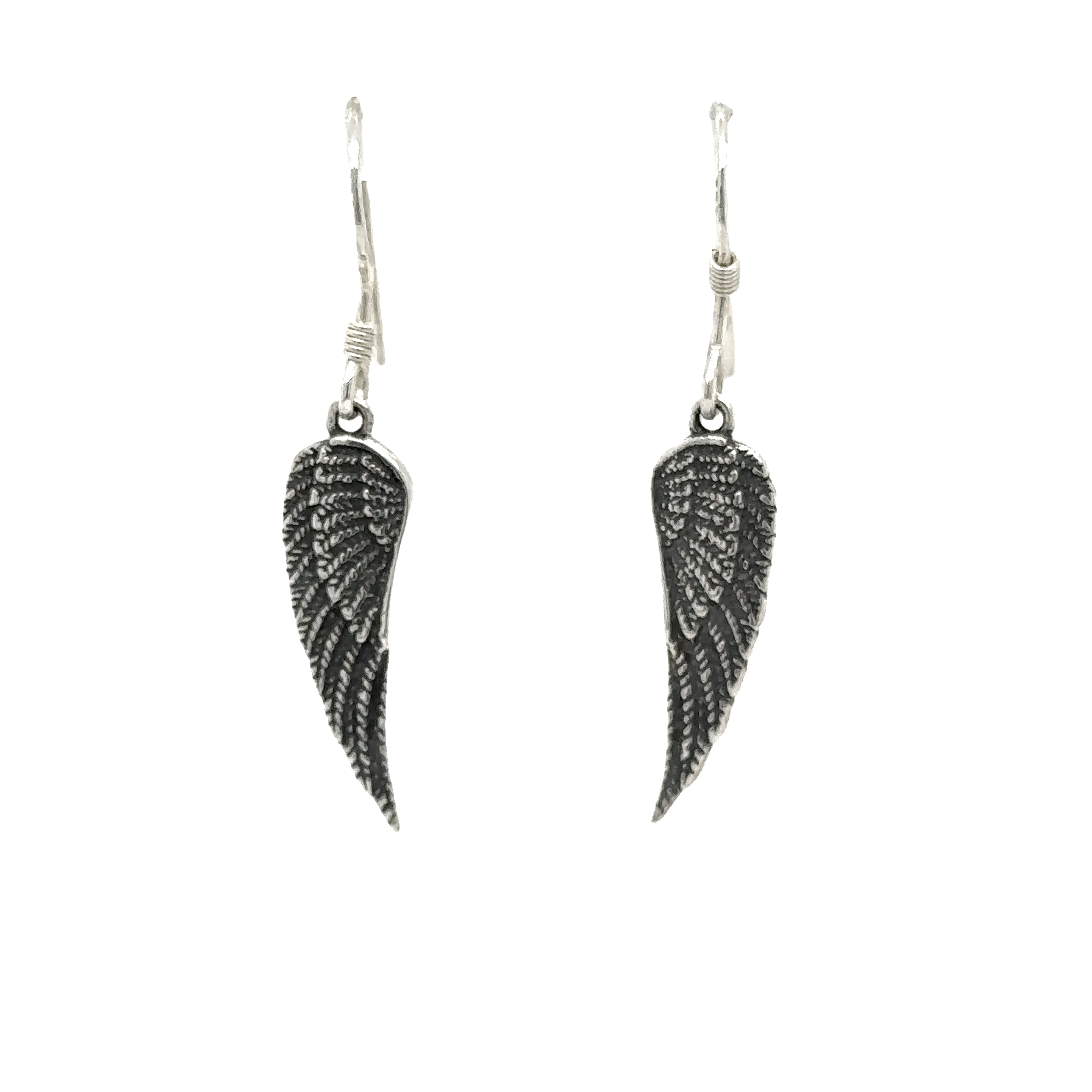 Vintage-styled Dainty Wing Earrings made of .925 Sterling Silver on a white background, by Super Silver.