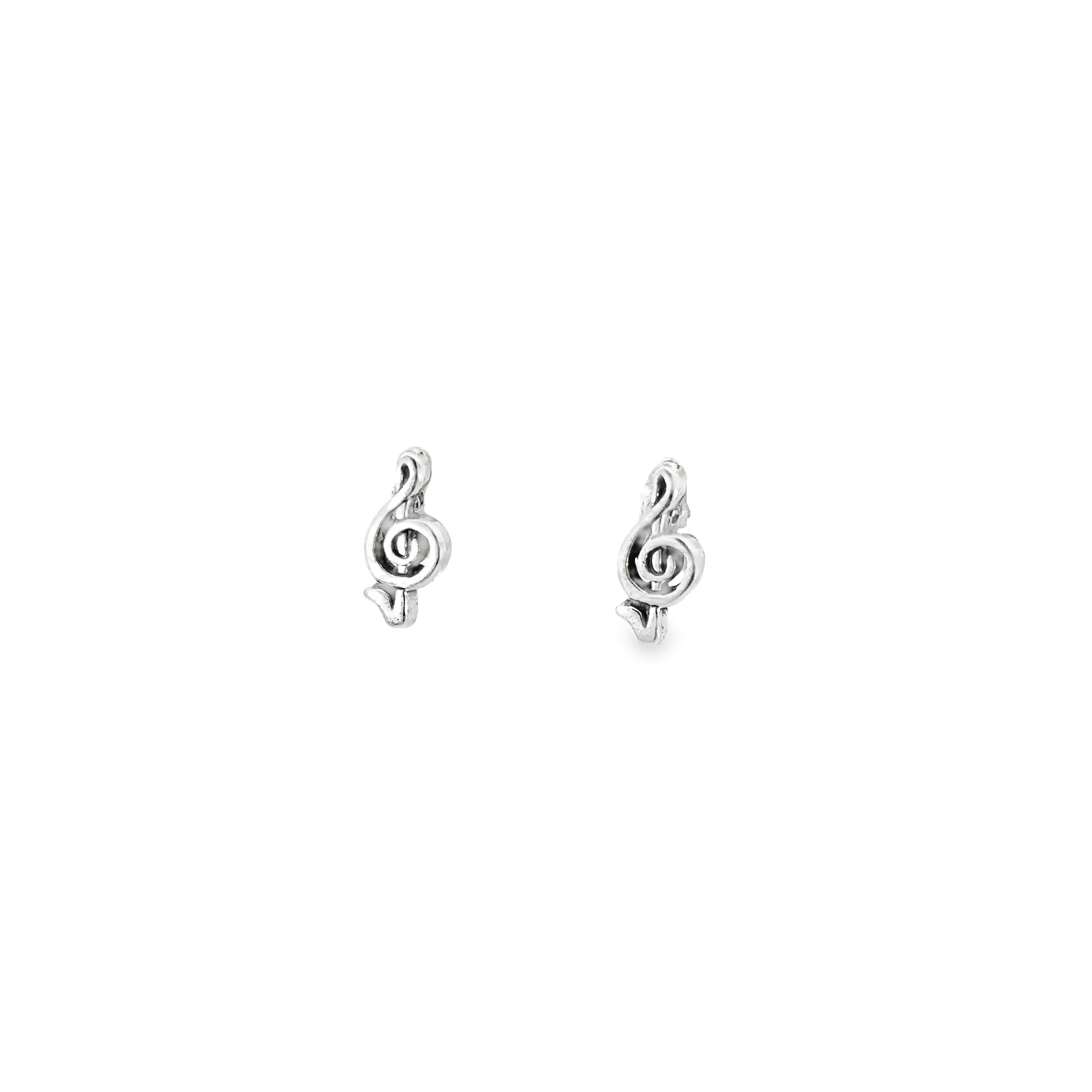 A pair of Treble Clef Studs with a treble clef motif on a white background, perfect for music lovers.