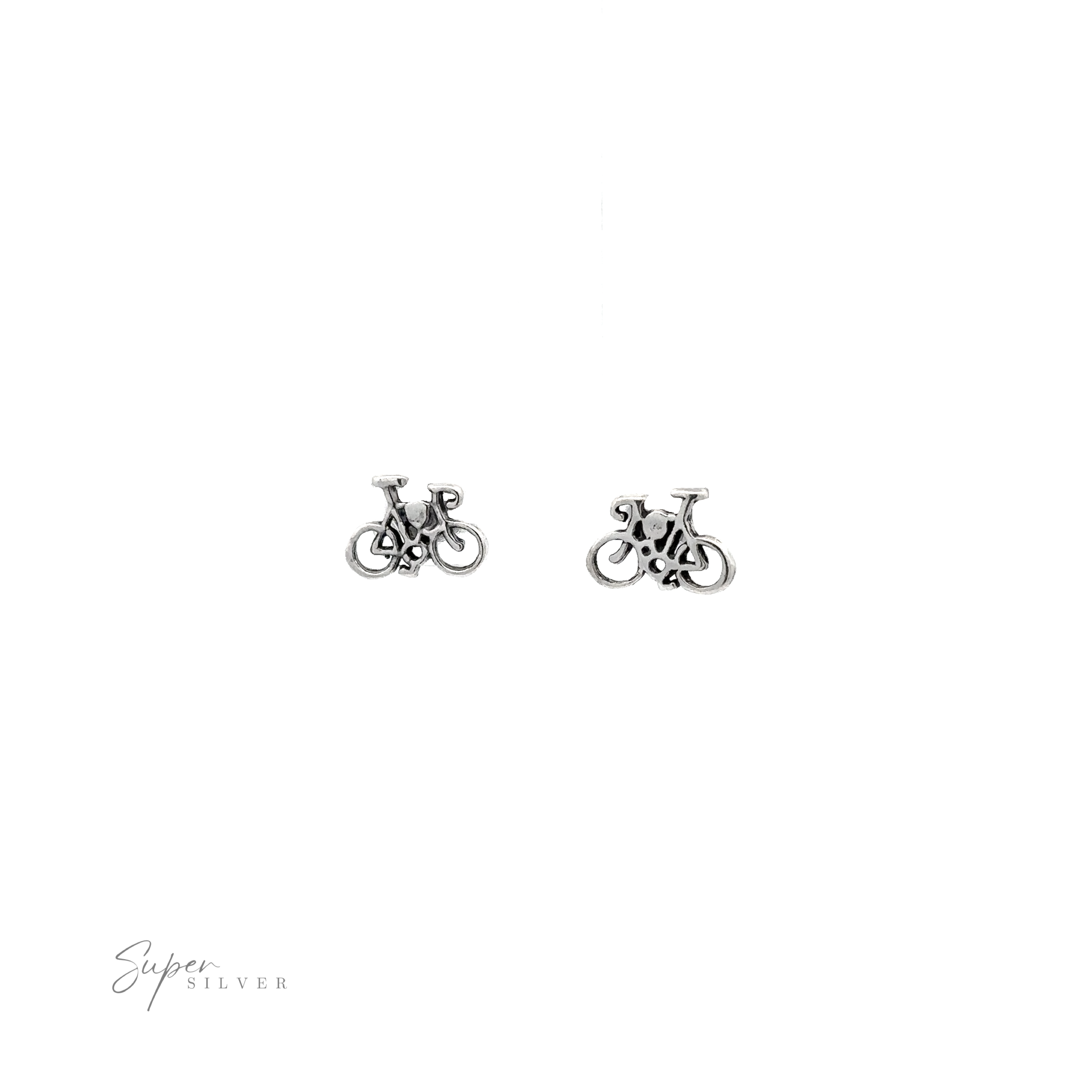 A pair of Bicycle Studs, made of .925 Sterling Silver, on a white background.