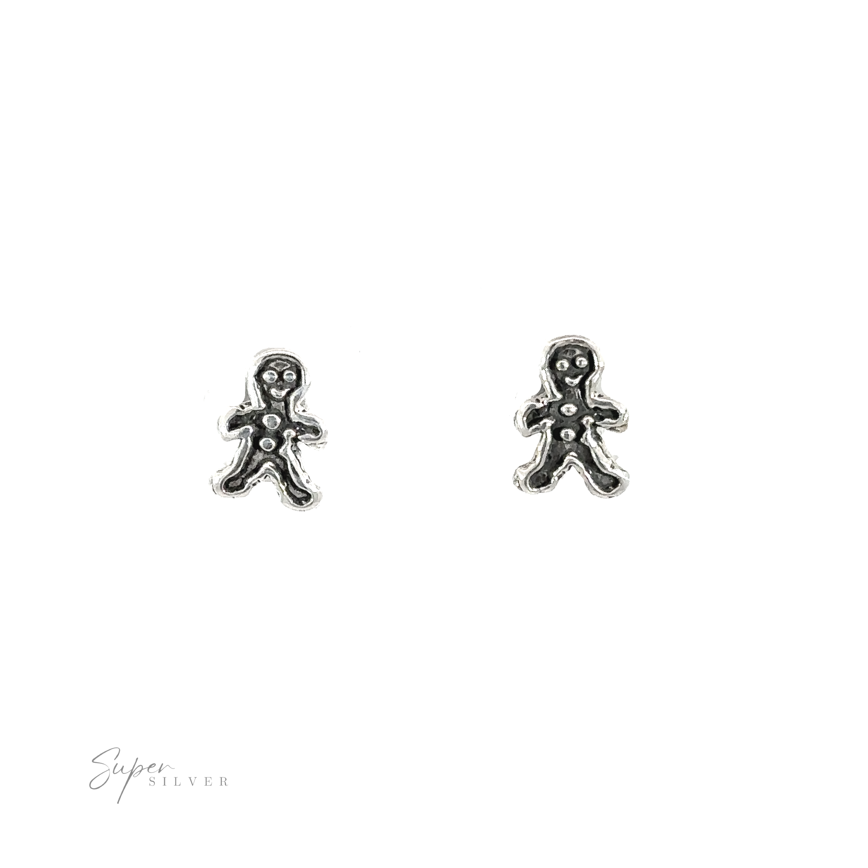 Add some holiday spirit to your festive attire with these Gingerbread Man Studs. These silver earrings feature the Gingerbread Man Studs design.