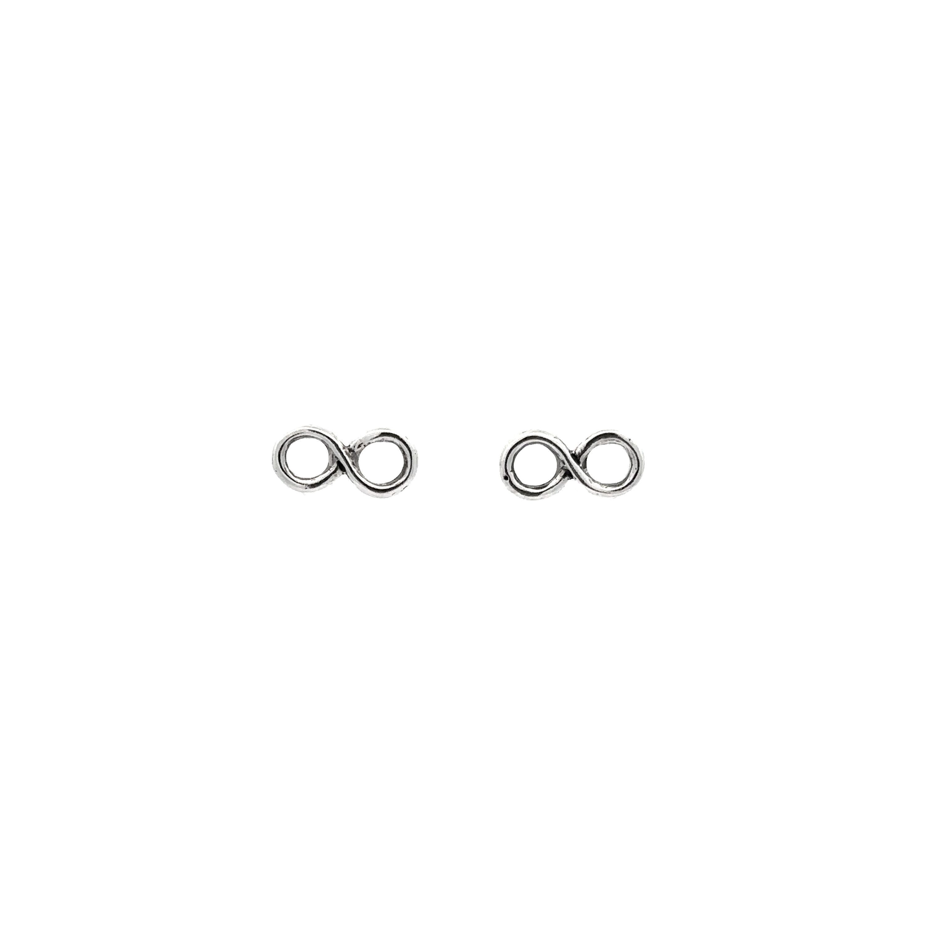 A pair of Infinity Sign Studs on a white background.