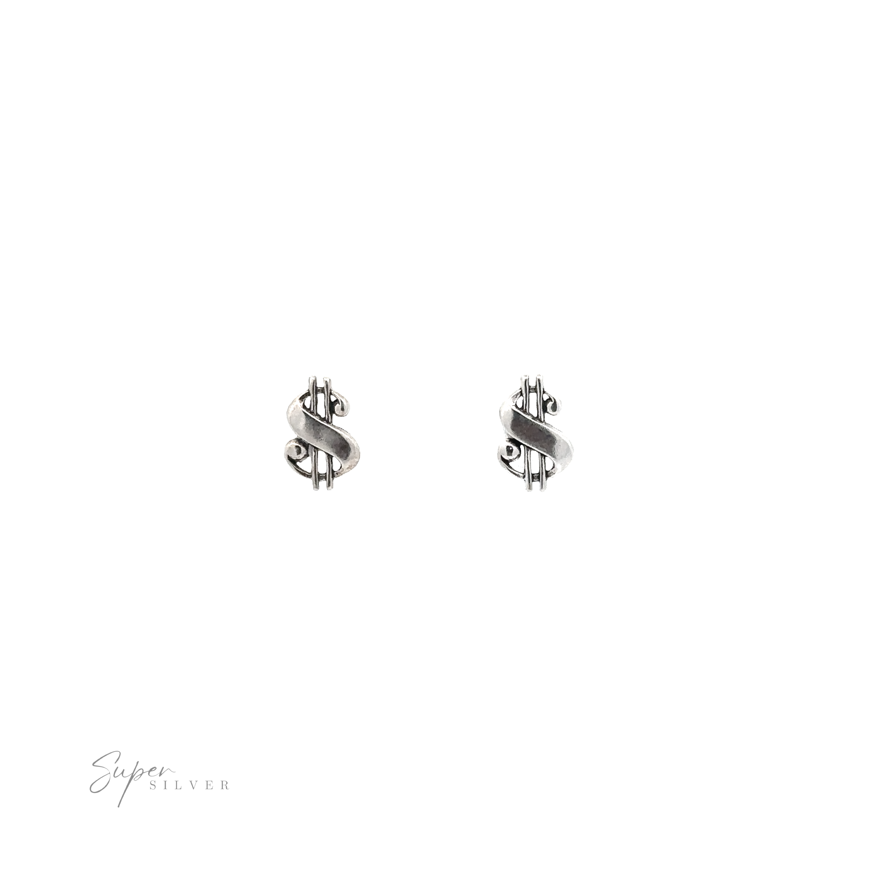 A pair of Dollar Sign Studs on a white background, symbolizing financial luck.
