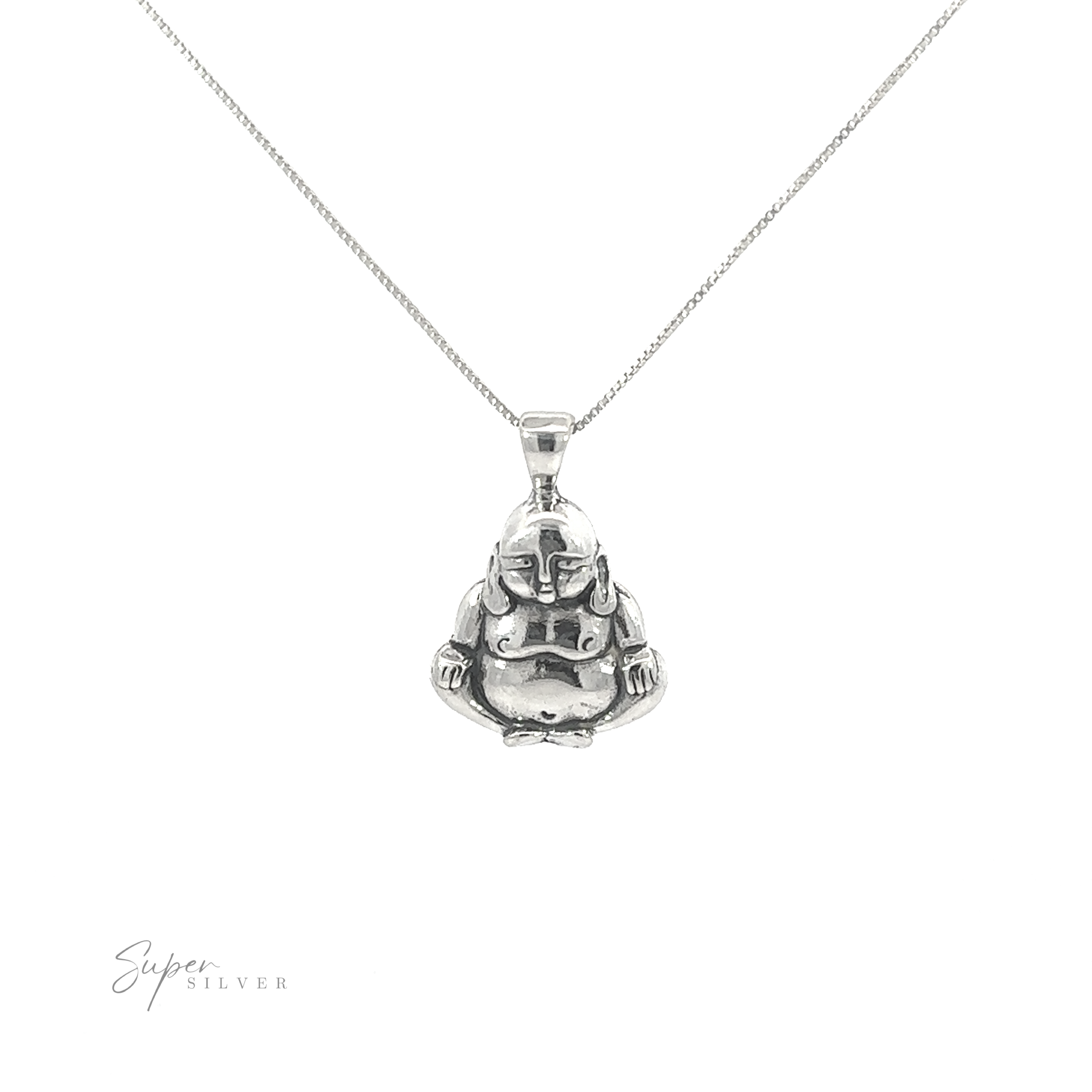 A .925 Sterling Silver Buddha Pendant on a chain.