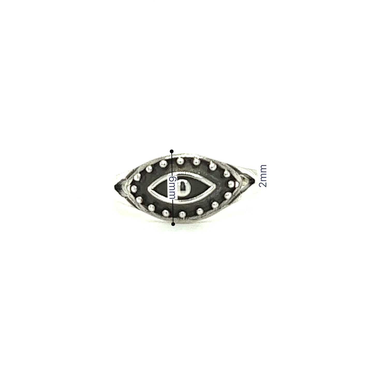 A modern Dotted Eye Ring with a black and silver design.