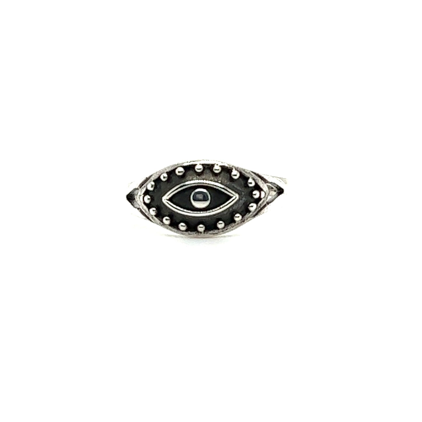 A minimalist Dotted Eye Ring on a white background.