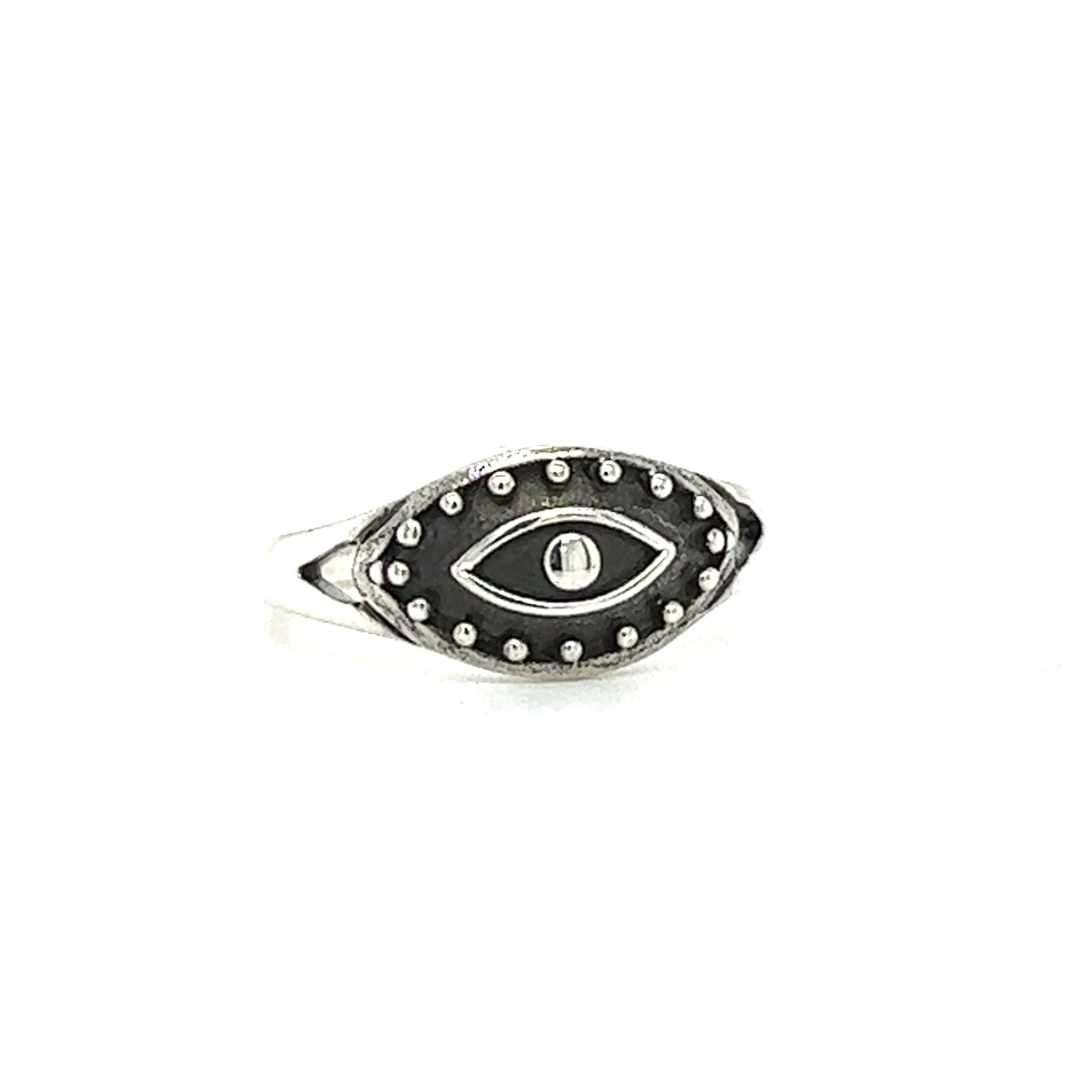 A minimalist Dotted Eye Ring in sterling silver.