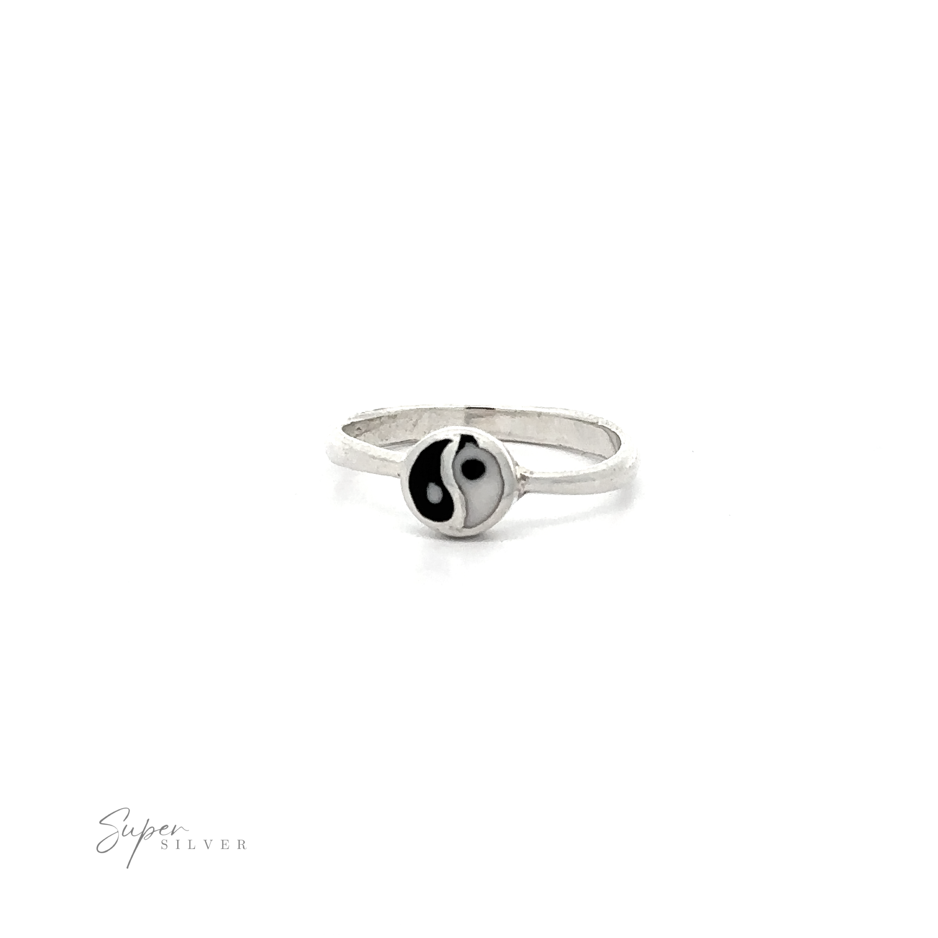 This Small Yin-Yang Ring beautifully showcases harmony and balance with its silver band and striking black and white yin yang symbol.