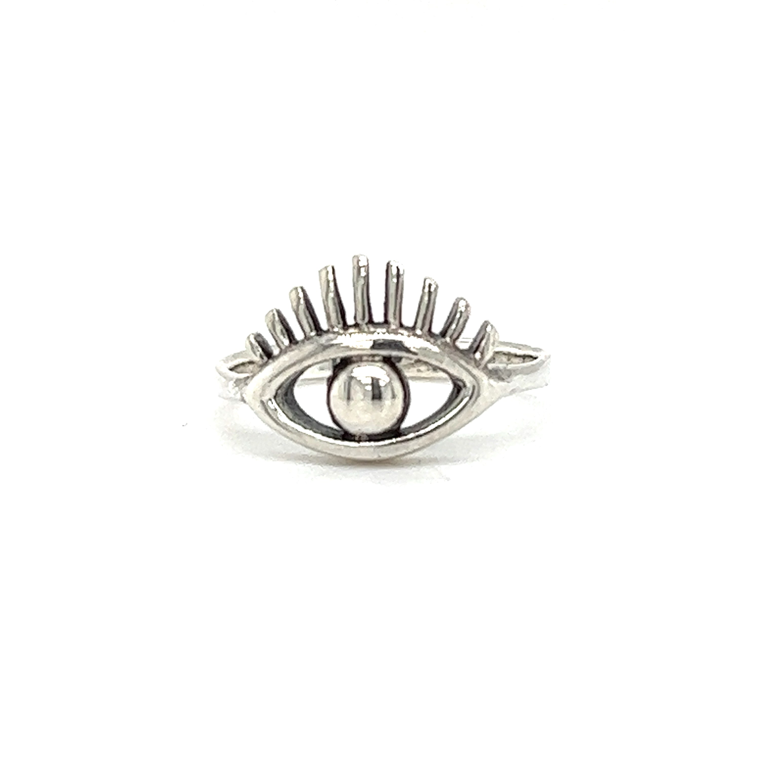 A modern evil eye ring adorned with an evil eye.