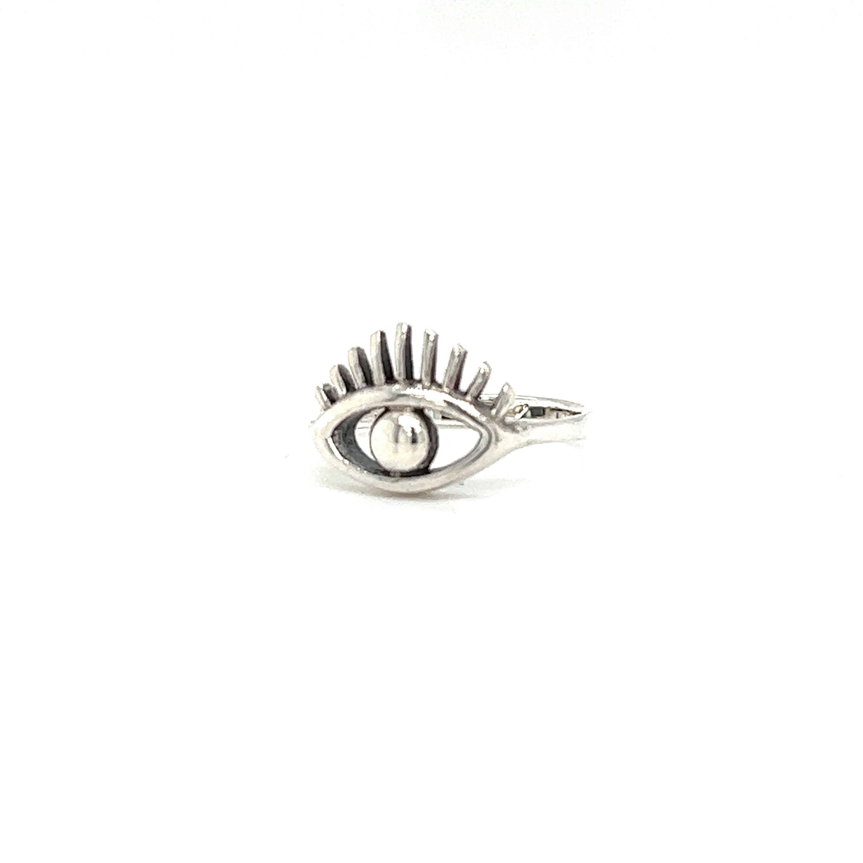 A minimalist sterling silver Modern Evil Eye Ring featuring an evil eye.