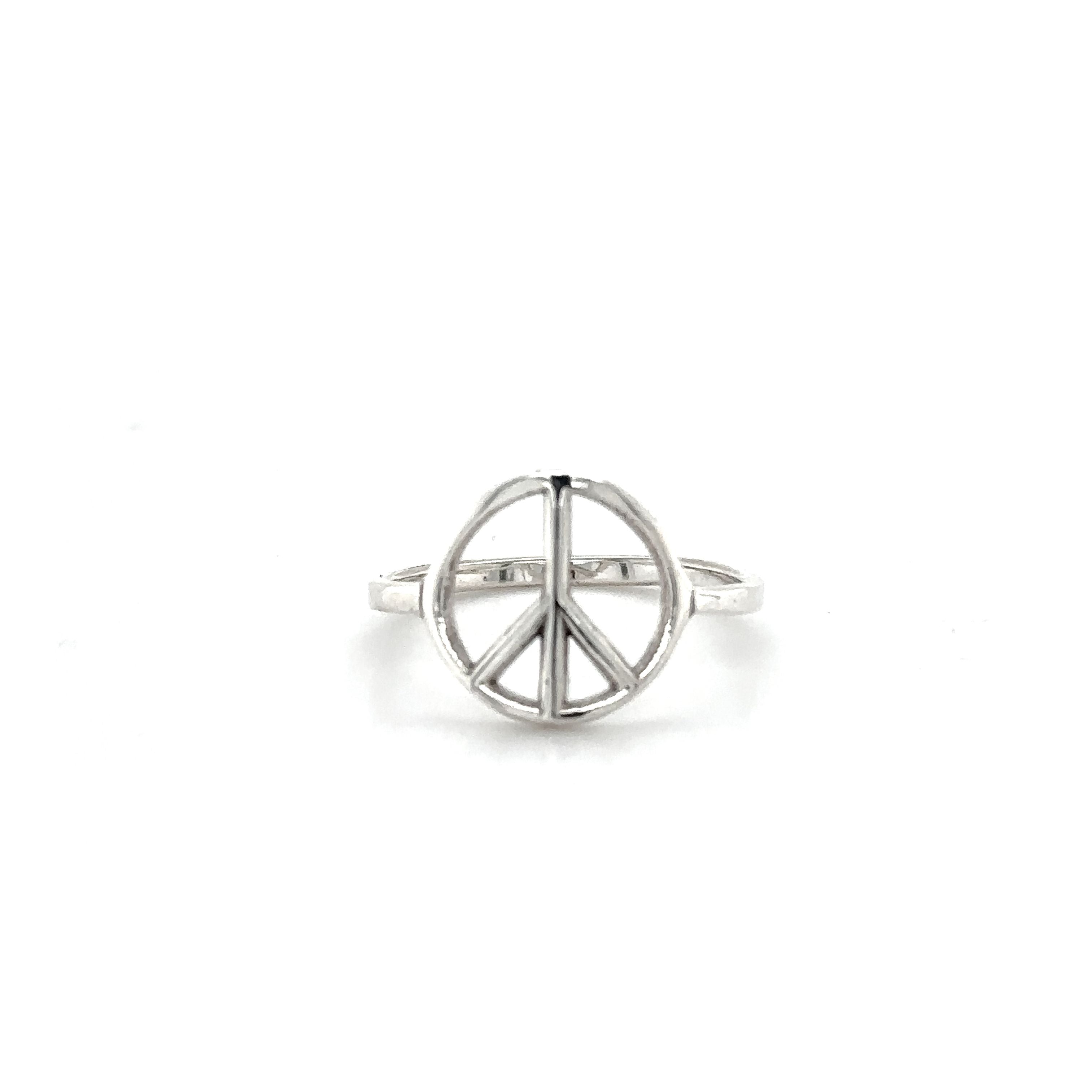 A Super Silver Simple Peace Sign Ring, exuding good vibes.
