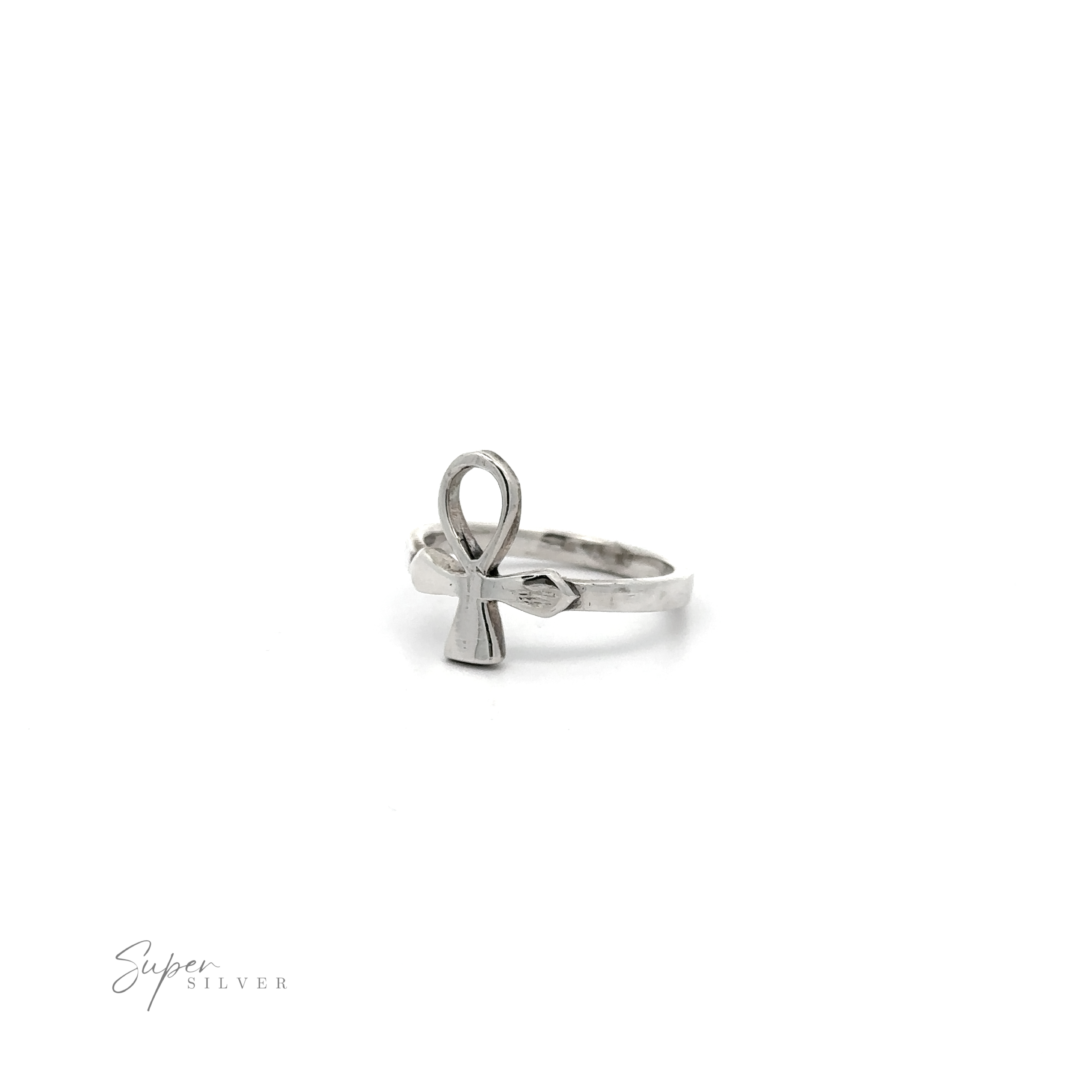 Small Ankh Thin Band Ring made of .925 sterling silver.
