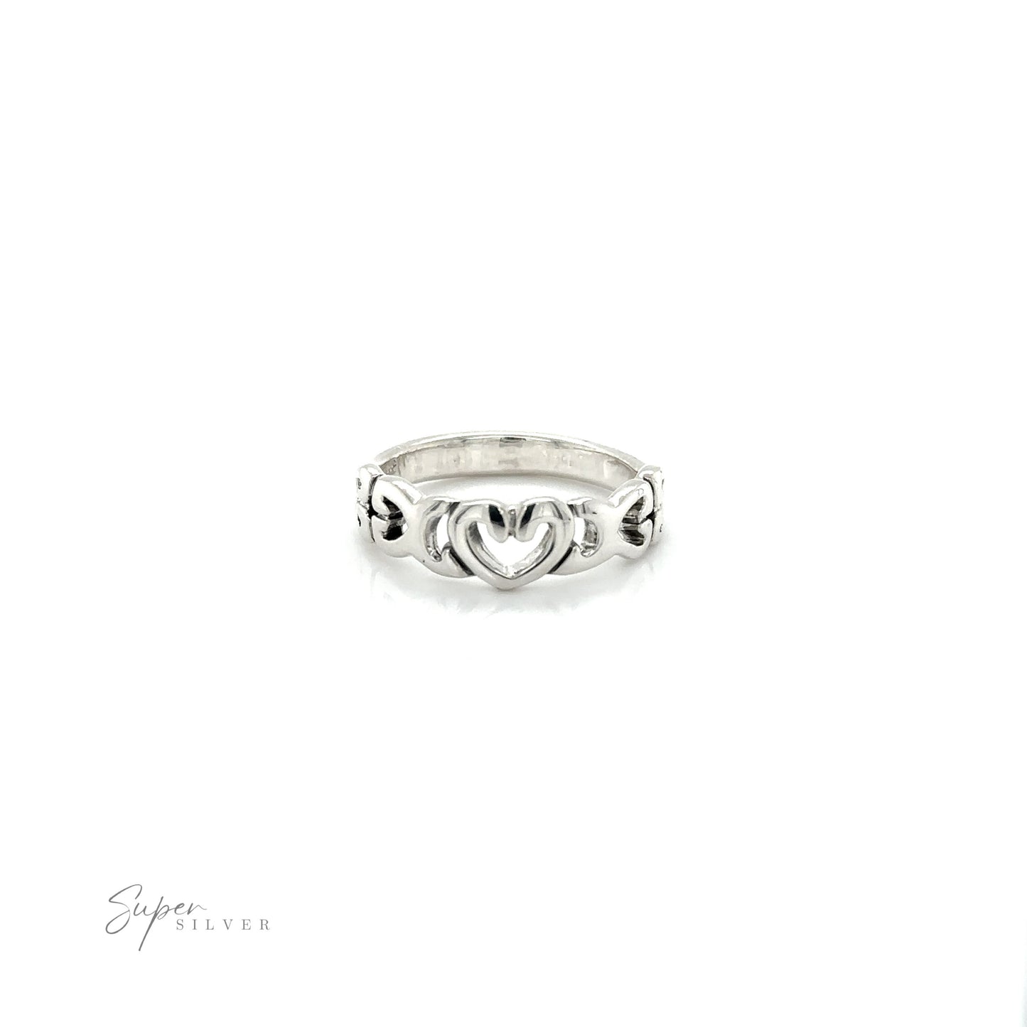 
                  
                    A minimalist Open Heart Band Ring with heart embellishments.
                  
                