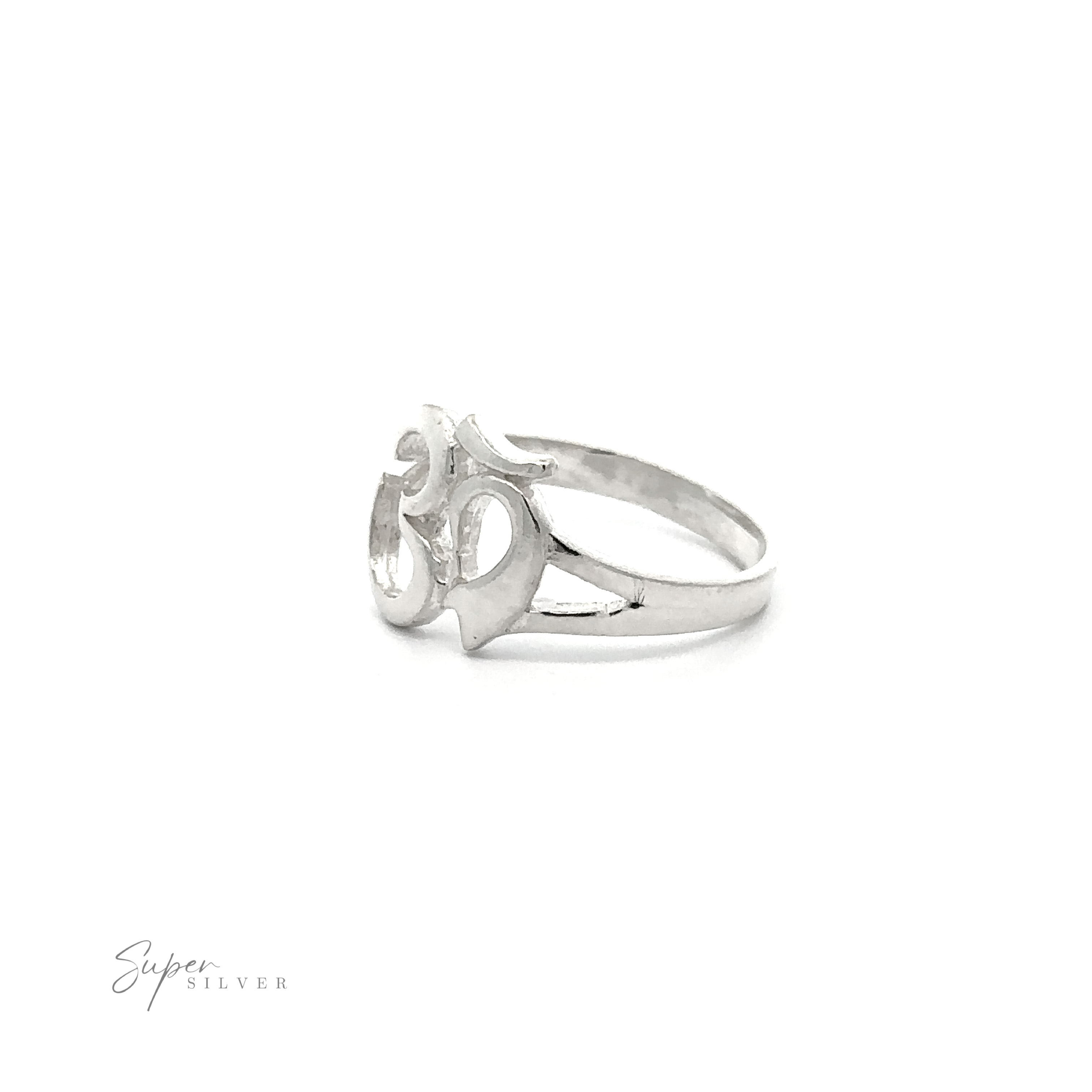 A silver split-shank Om Symbol Ring, a sacred Hindu icon.