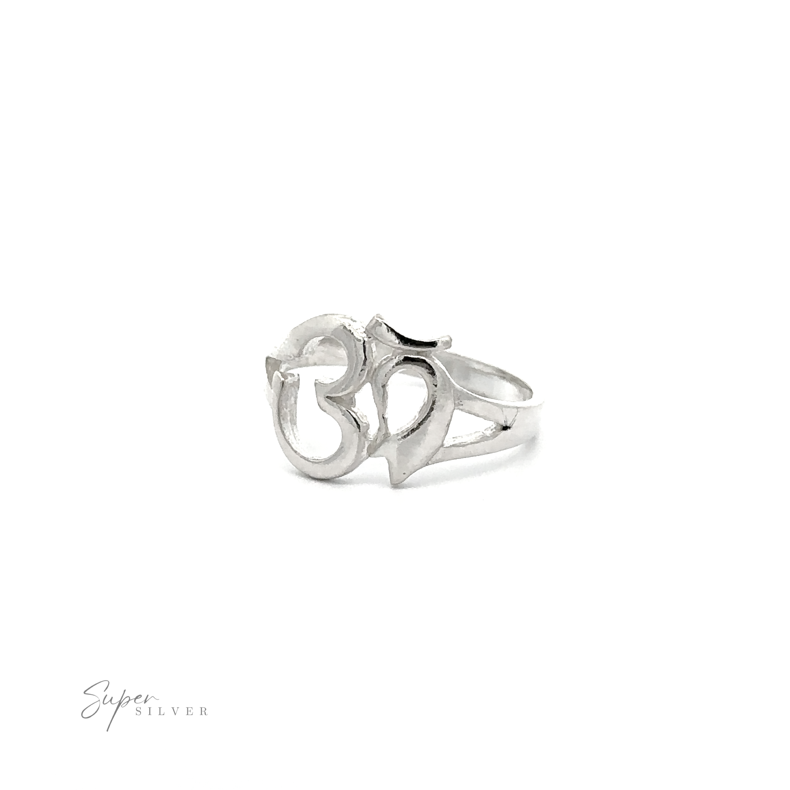 A silver split-shank Om Symbol Ring, originating from Hindu tradition.