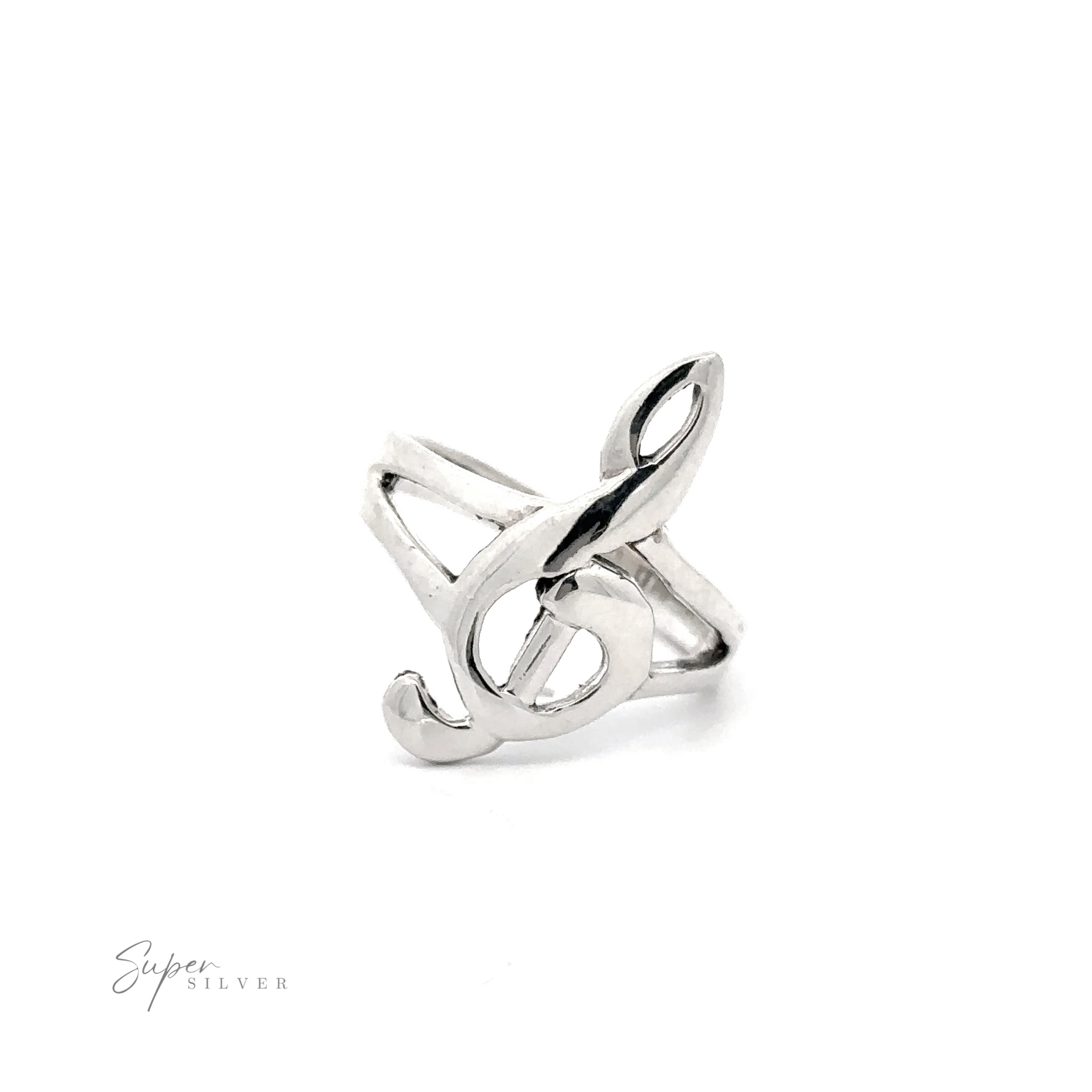 A silver Treble Clef Ring on a split band.