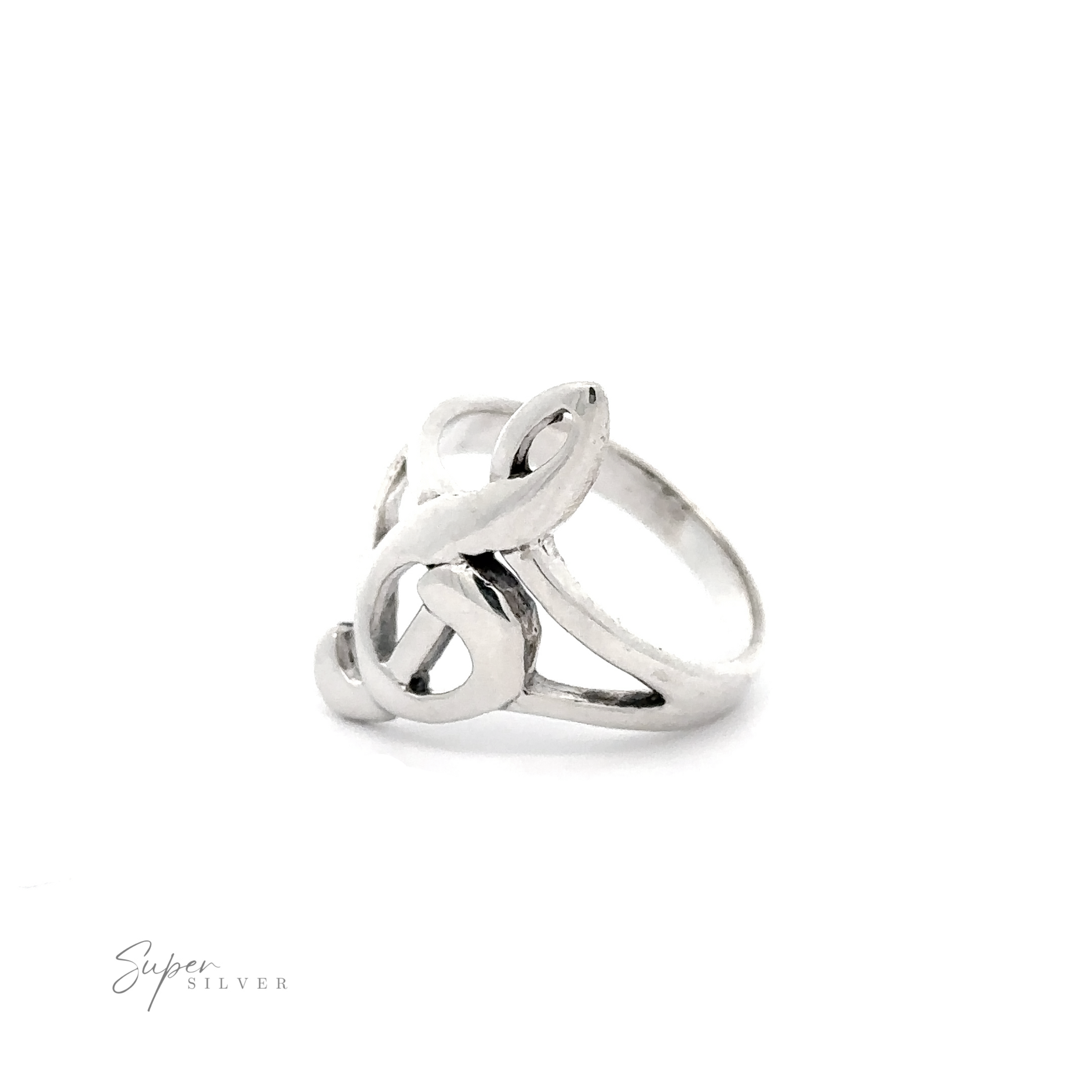 A silver split band Treble Clef Ring, perfect for music aficionados.