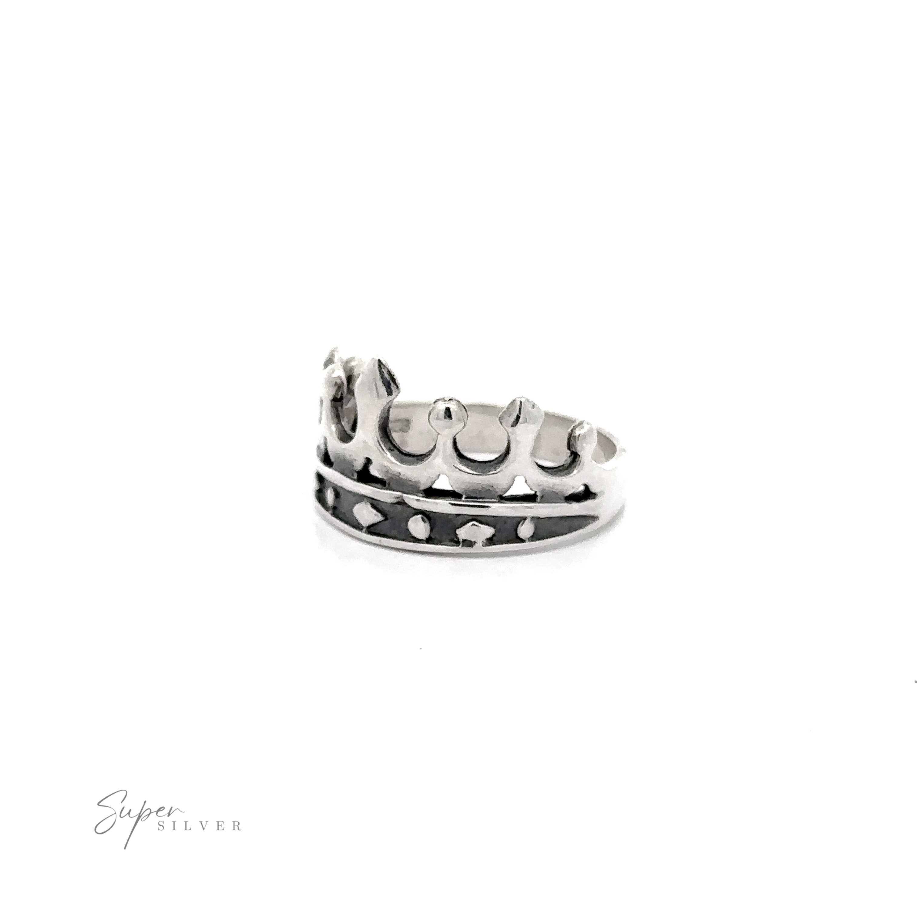 A graceful silver crown ring crafted from .925 Sterling Silver.