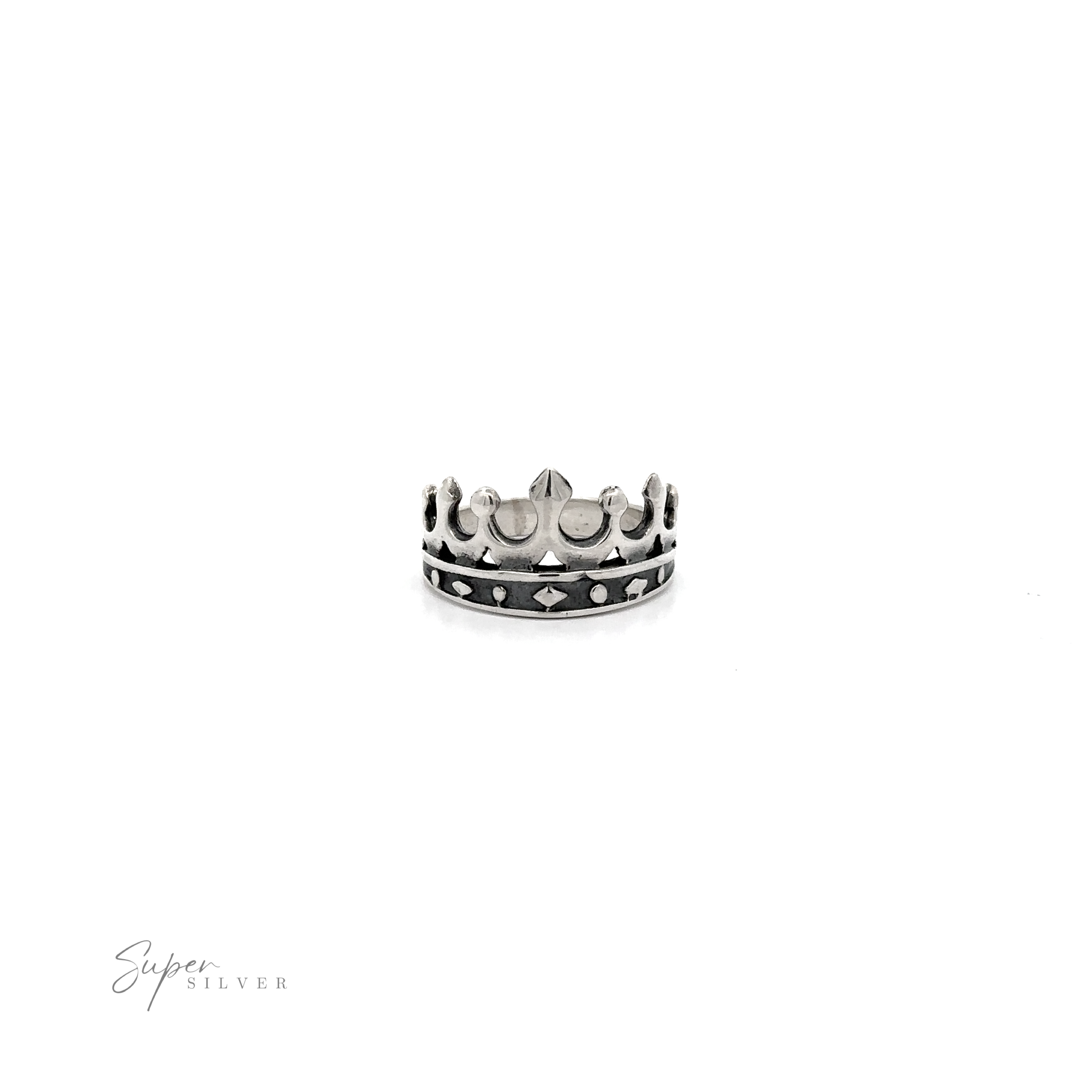 A graceful silver Crown Ring on a white background made of .925 Sterling Silver.