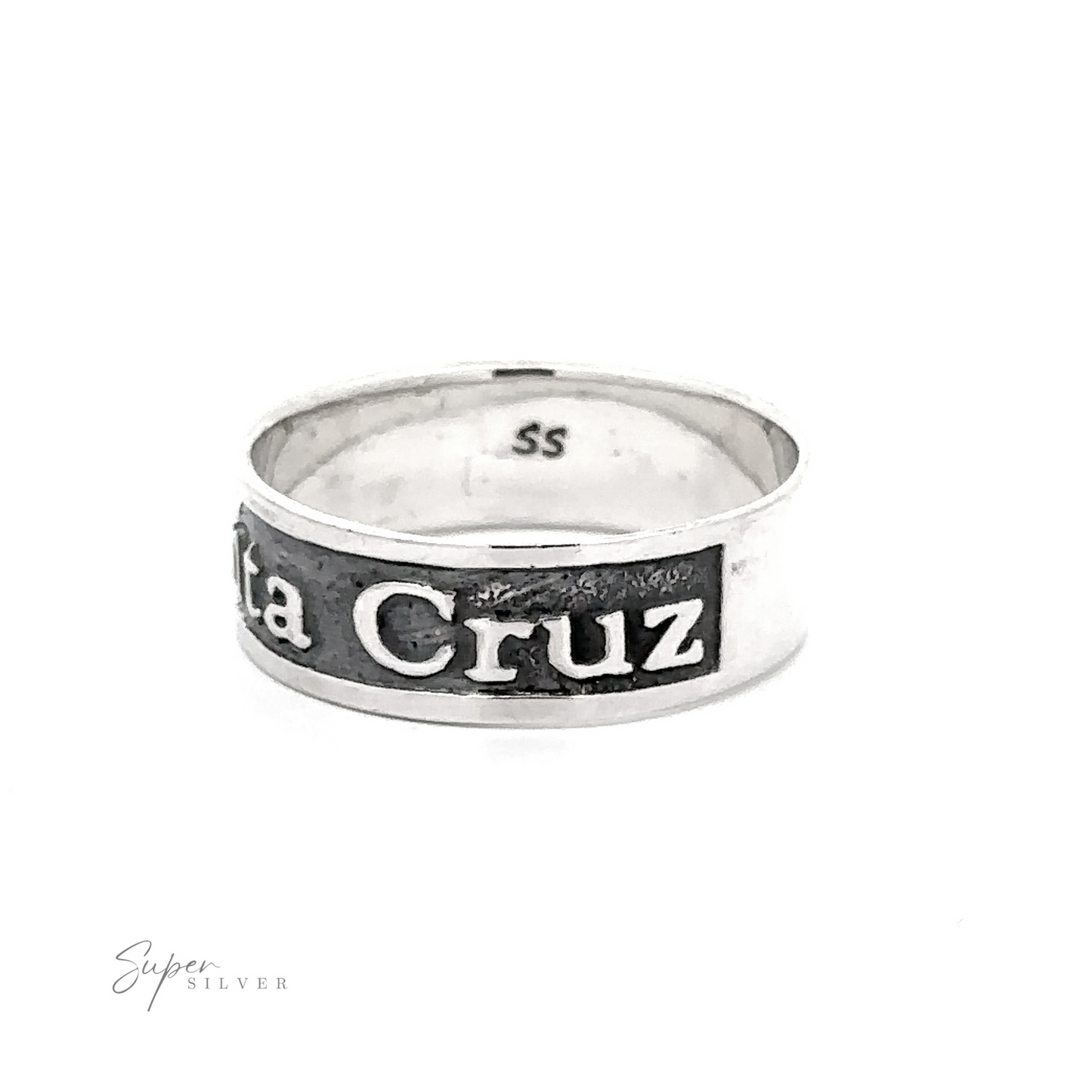 
                  
                    Sterling Silver Santa Cruz ring with ".925 Sterling Silver" inscription on a white background.
                  
                