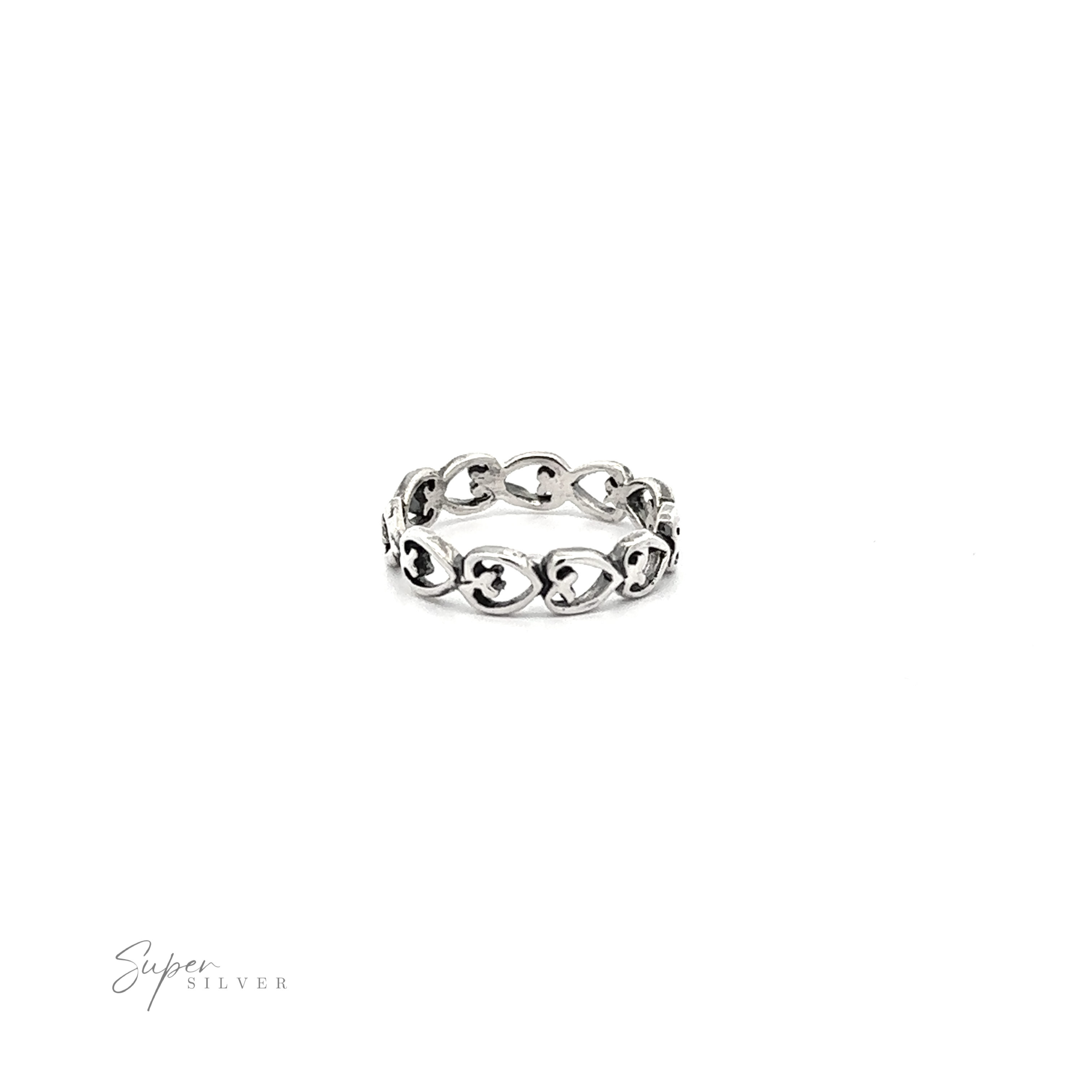 Horizontal Hearts Band displayed on a plain white background with the text "super silver" at the bottom.