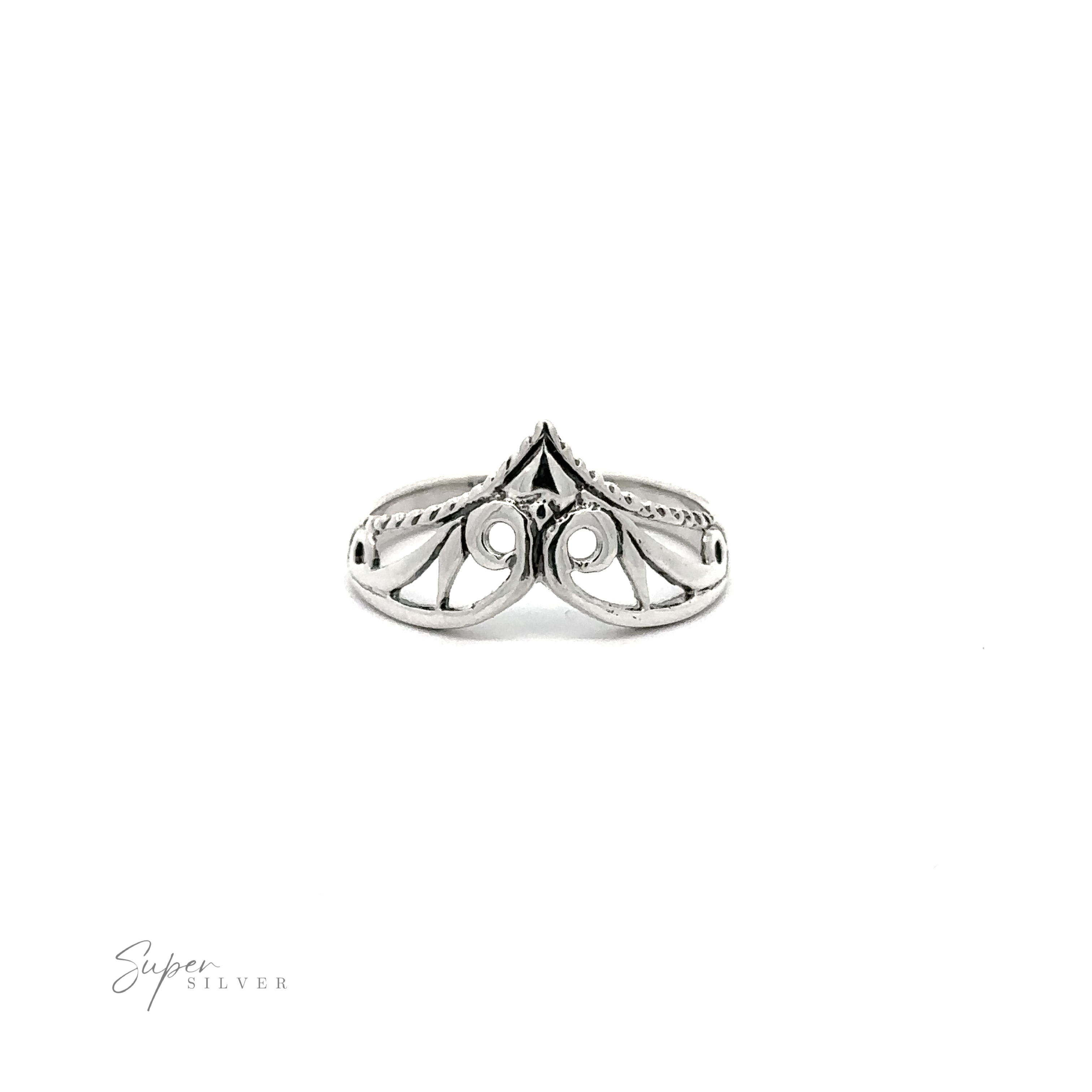 A silver Chevron Tiara ring with a cutout design.