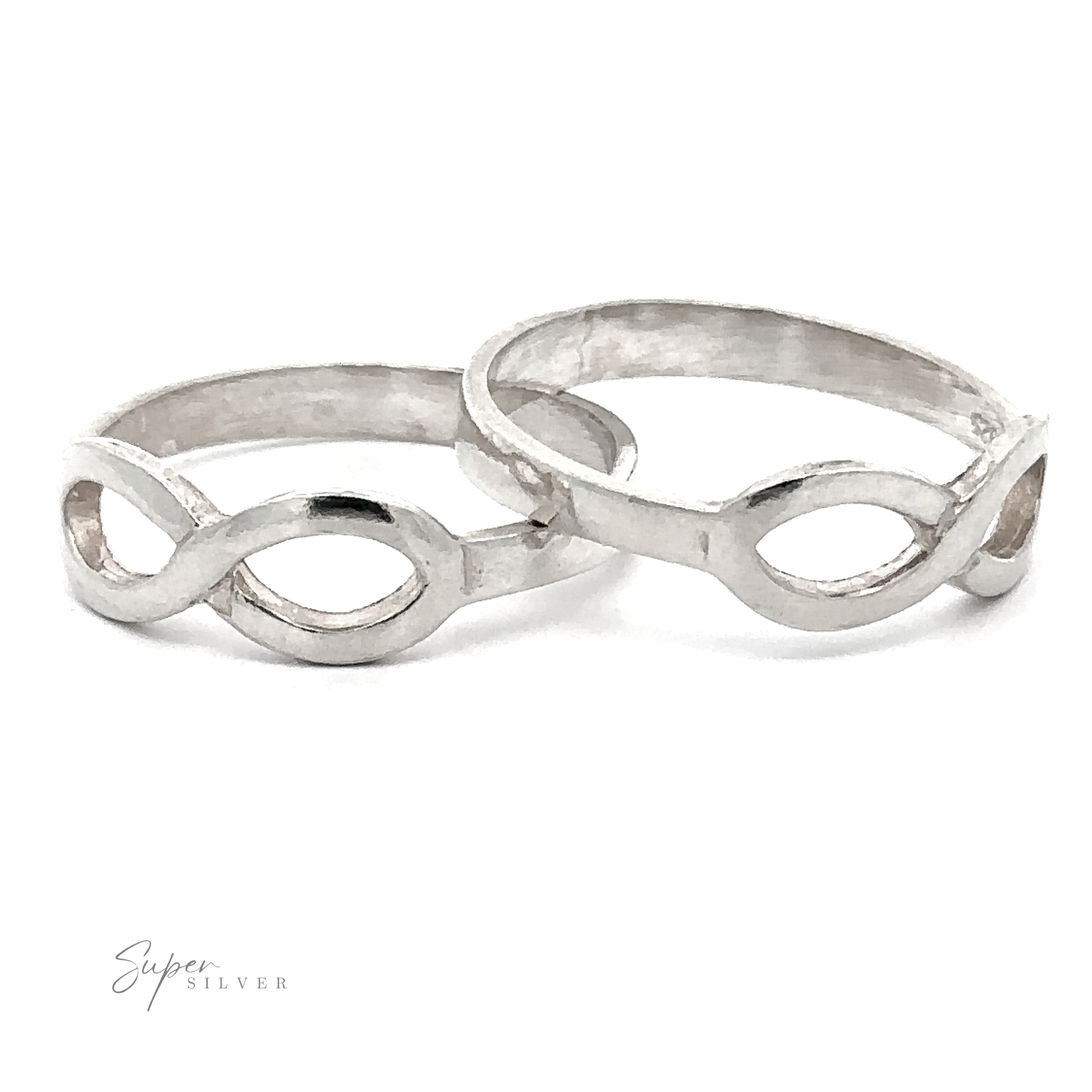 Two Horizontal Infinity Rings in .925 Sterling Silver on a white background.