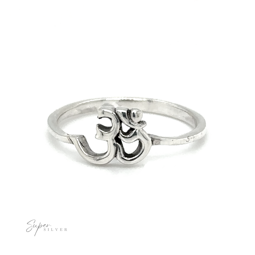 A Dainty Om Ring with a symbol representing interconnectedness.