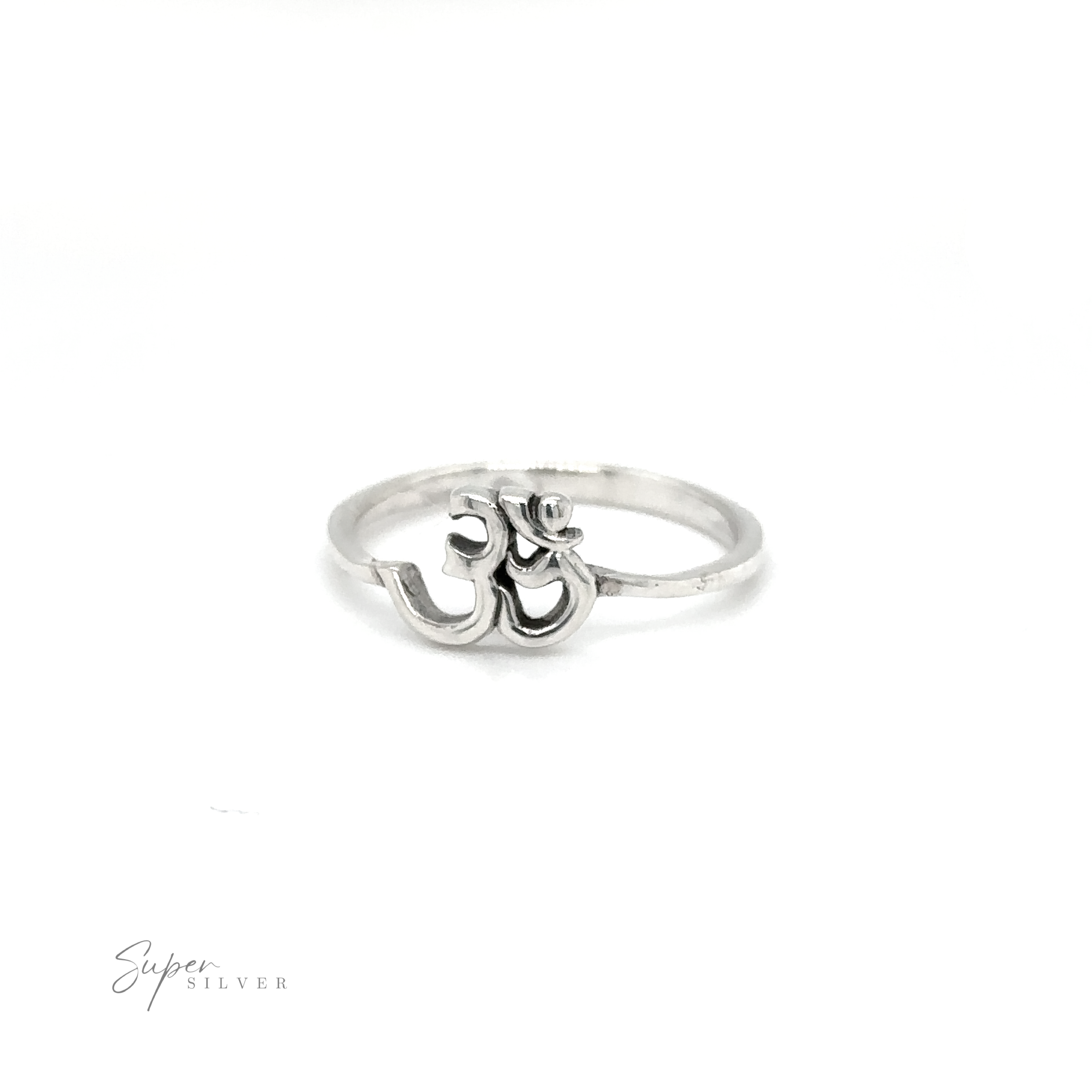 A silver Dainty Om Ring, representing spirituality and interconnectedness.