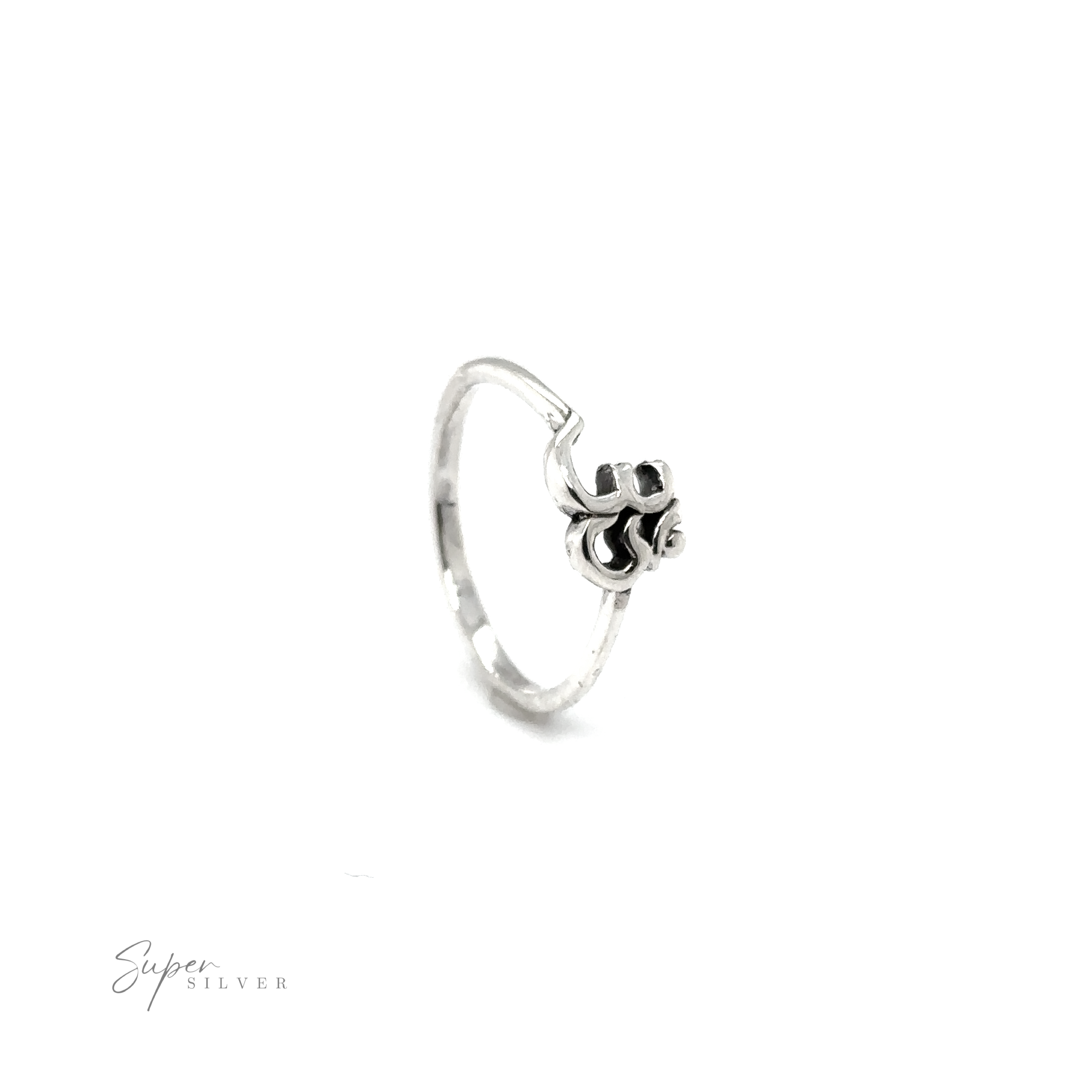 A Dainty Om Ring adorned with a delicate flower, representing interconnectedness and spirituality.