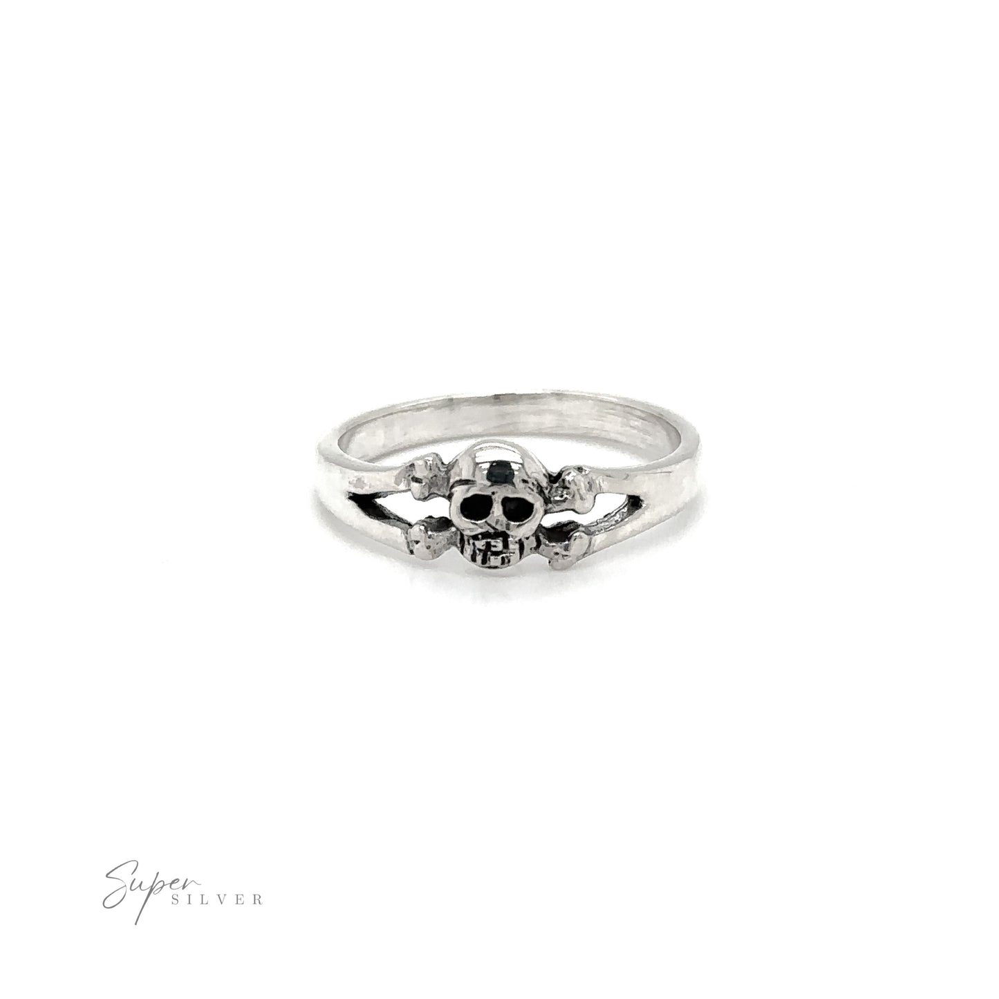 A rebellious Cute Skull and Crossbones Ring made of sterling silver, perfect for those seeking an adventurous pirate-esque style.