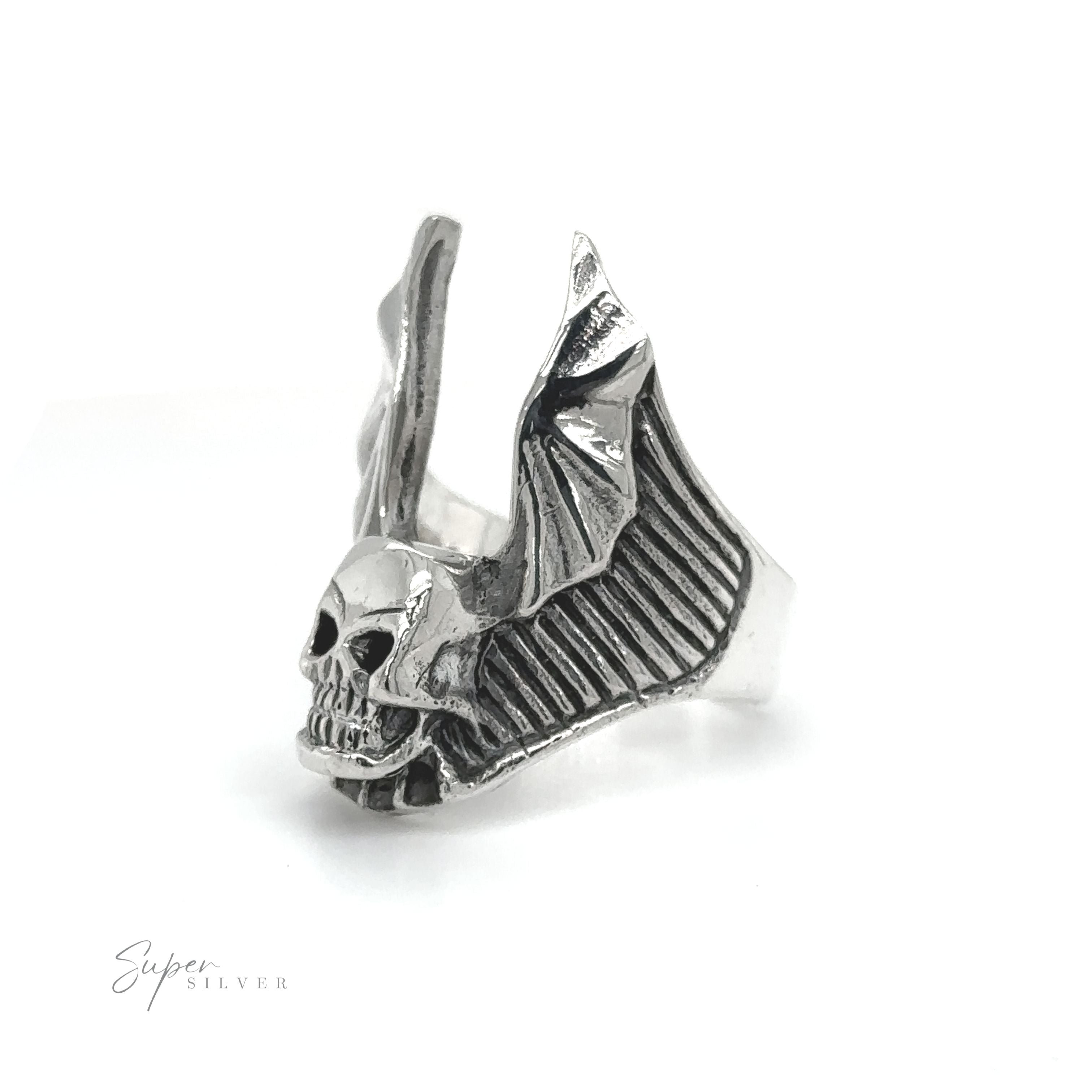 A Heavy Skull with Wings Ring.