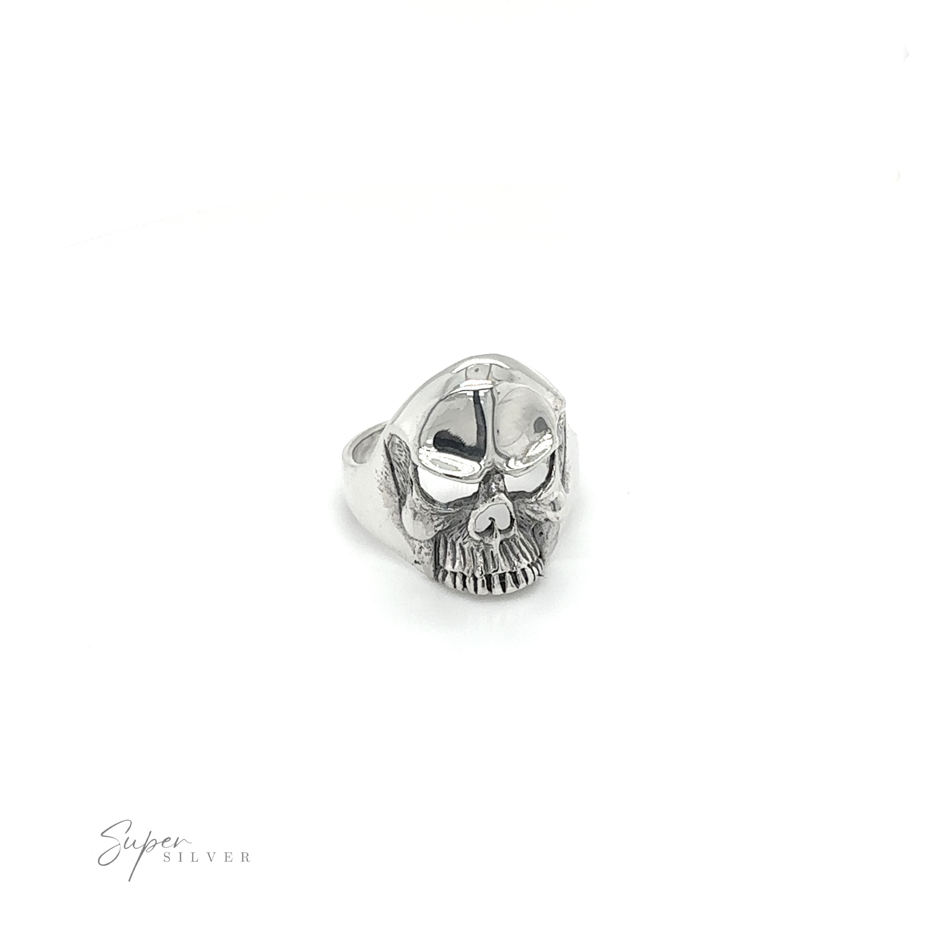 A fearless Heavy Upper Skull Ring that exudes rock 'n' roll fashion, set against a clean white background.
