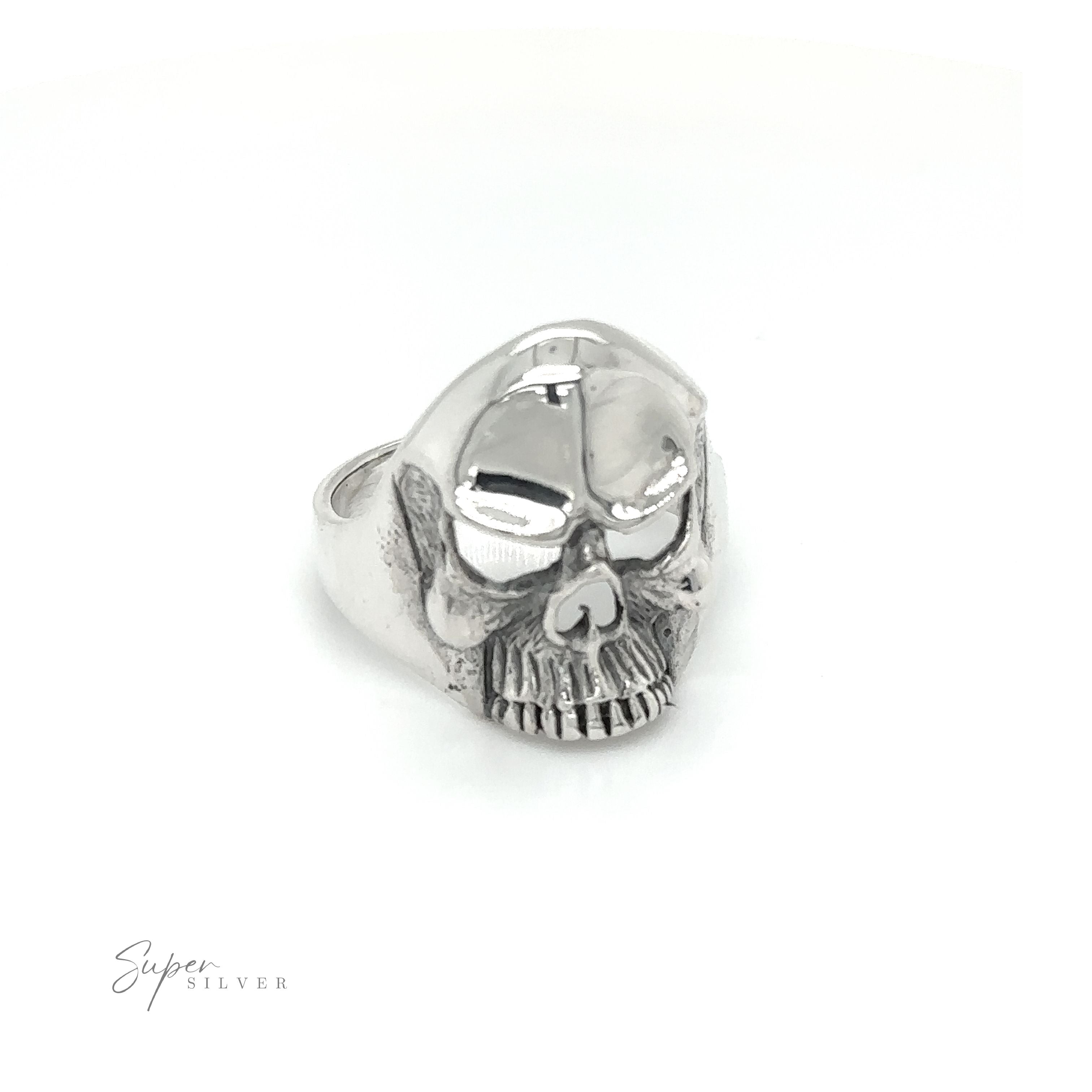 An angry Heavy Upper Skull Ring boldly displayed on a white background, perfectly capturing the fearless spirit and edgy rock 'n' roll fashion.