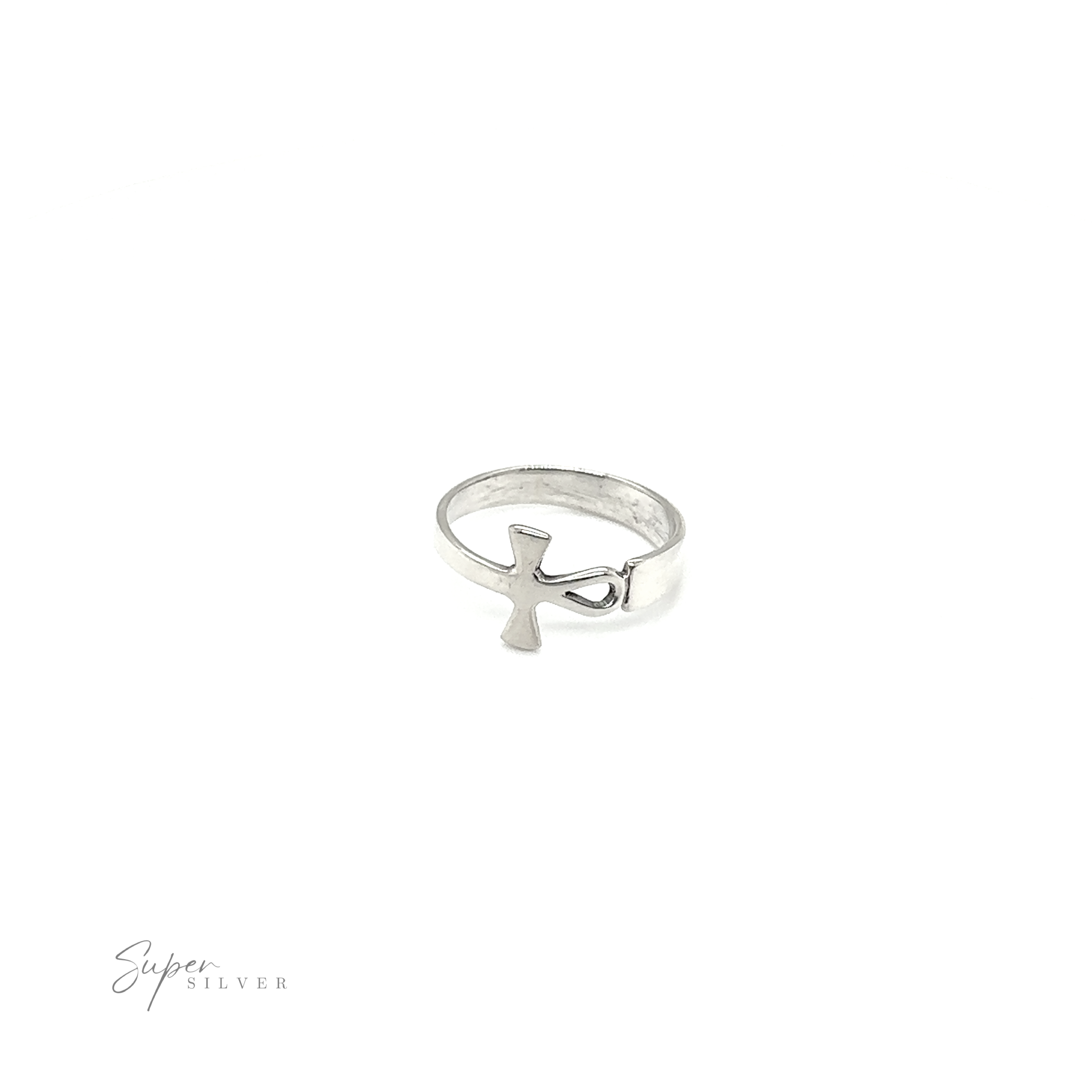 A Sideways Connecting Ankh Ring with a small cross on it, boasting an eternal style.