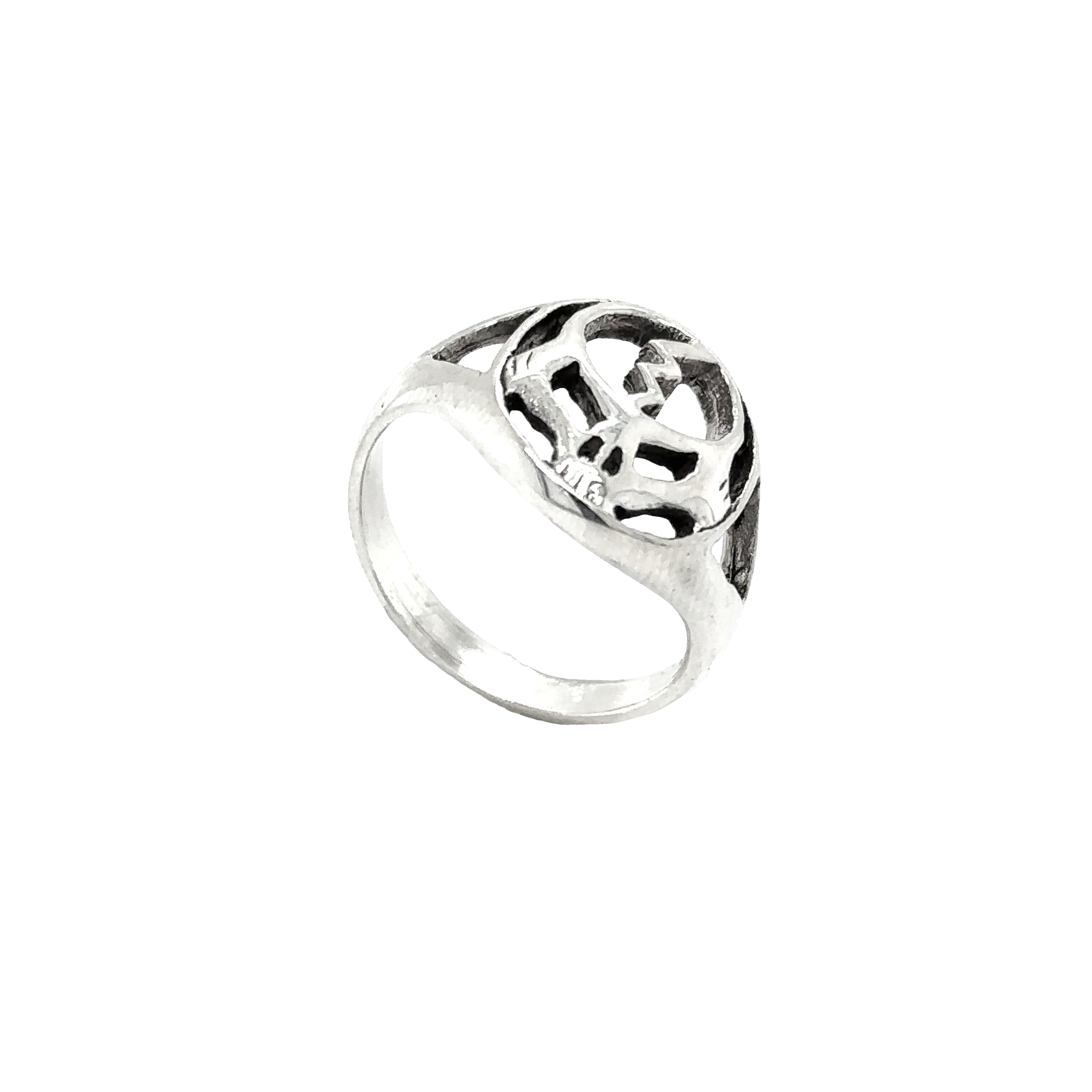 A gothic Outlined Skull Ring with Lightning Bolt in the middle.