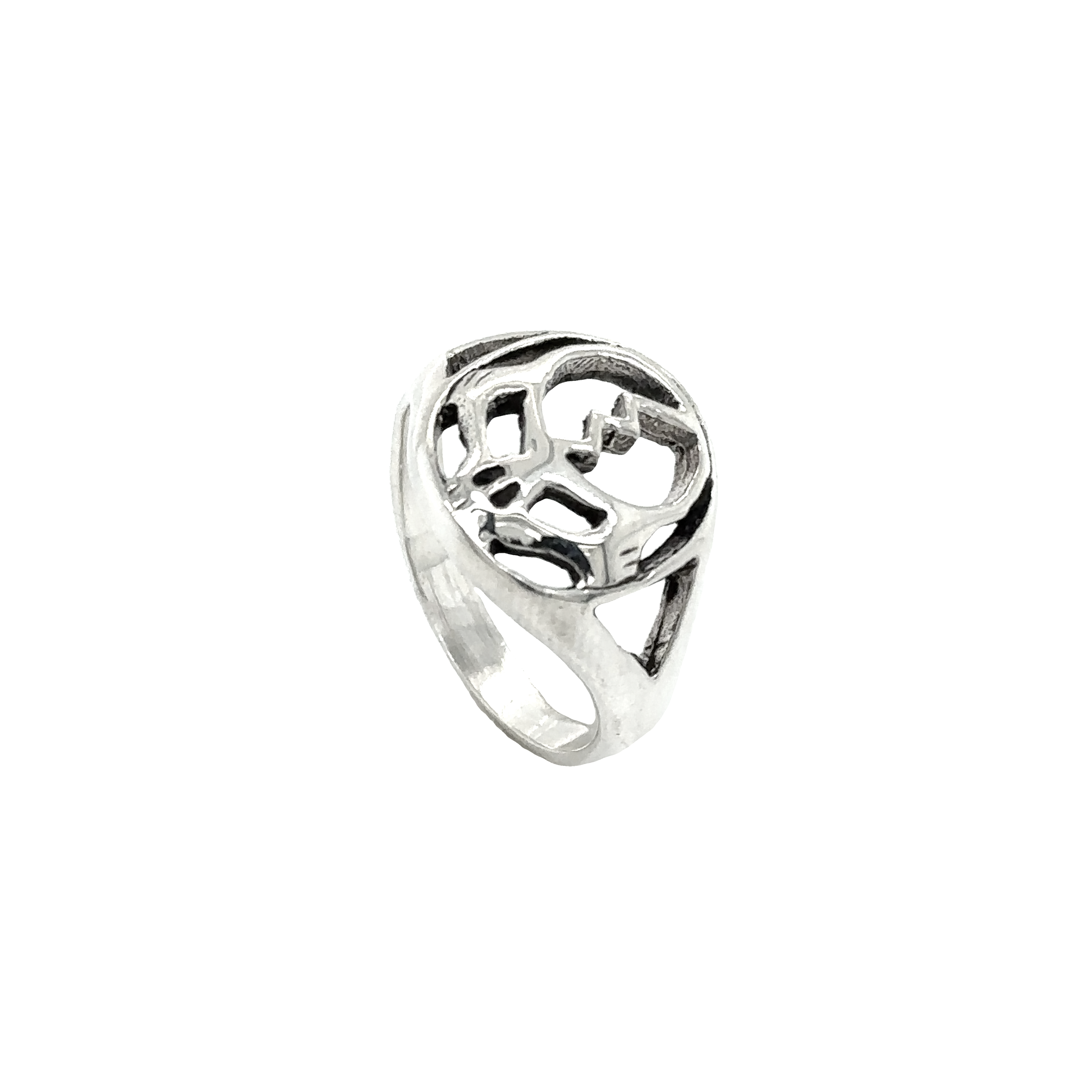 A Outlined Skull Ring with Lightning Bolt with a circular design.