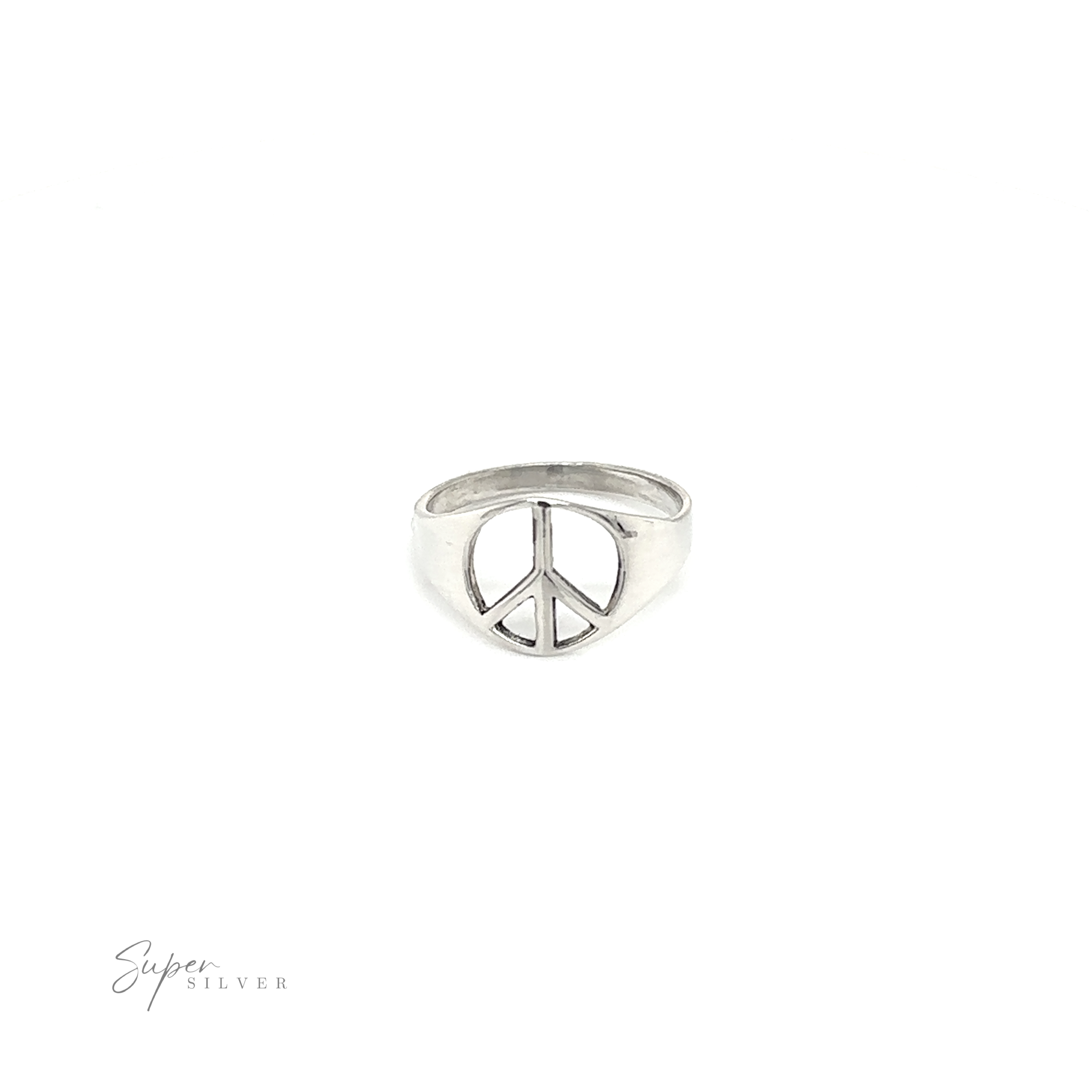 A classic style Tapered Peace Ring with a peace sign, symbolizing unity and harmony.