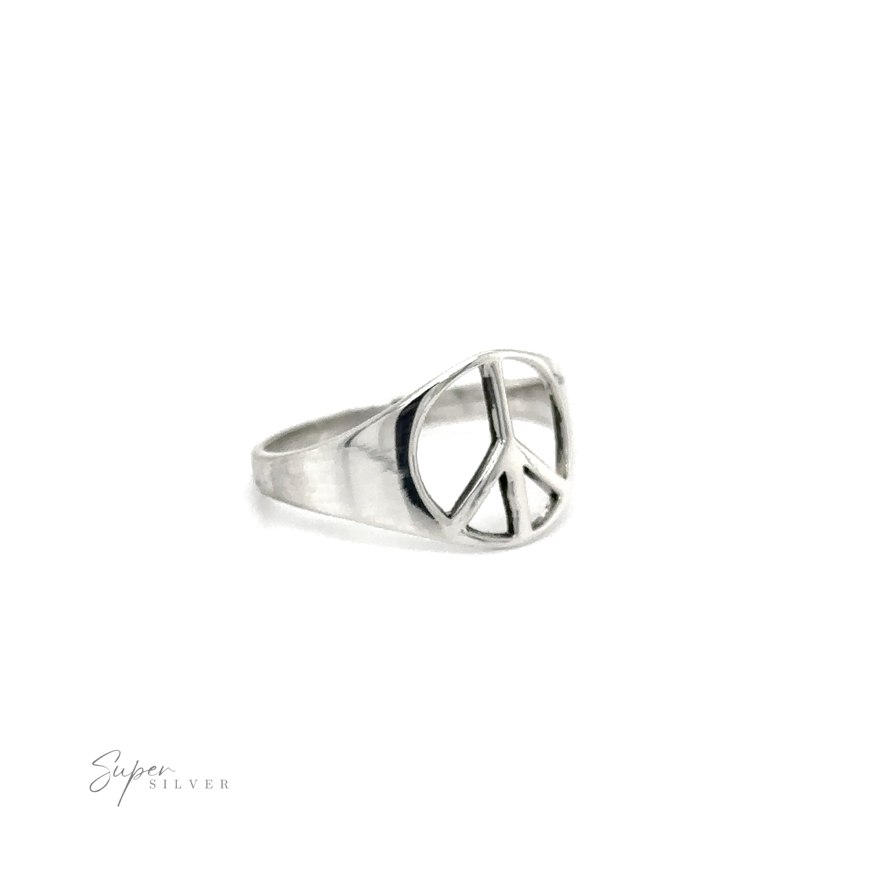 A classic style silver Tapered Peace ring, symbolizing unity and harmony.