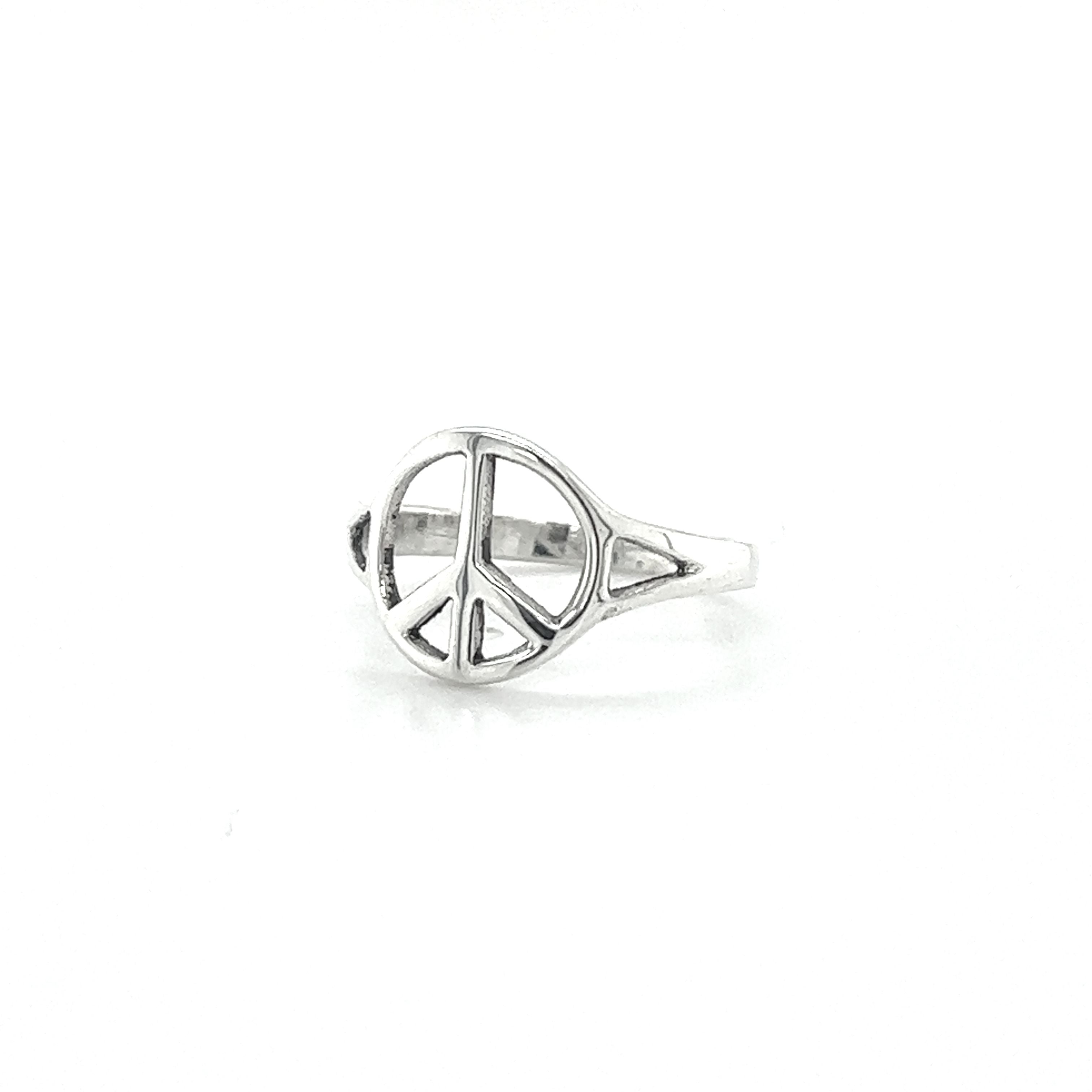 A carefree spirit's Super Silver Simple Peace Sign Ring.
