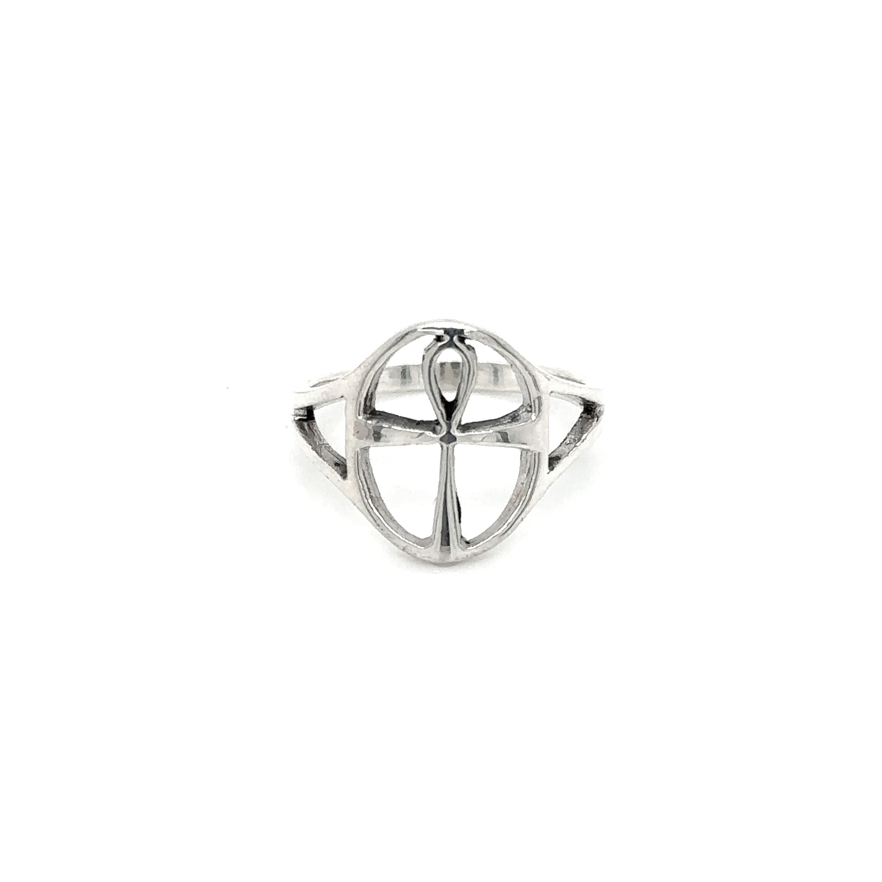 An ancient Super Silver Outlined Ankh Ring, symbolizing eternal life.