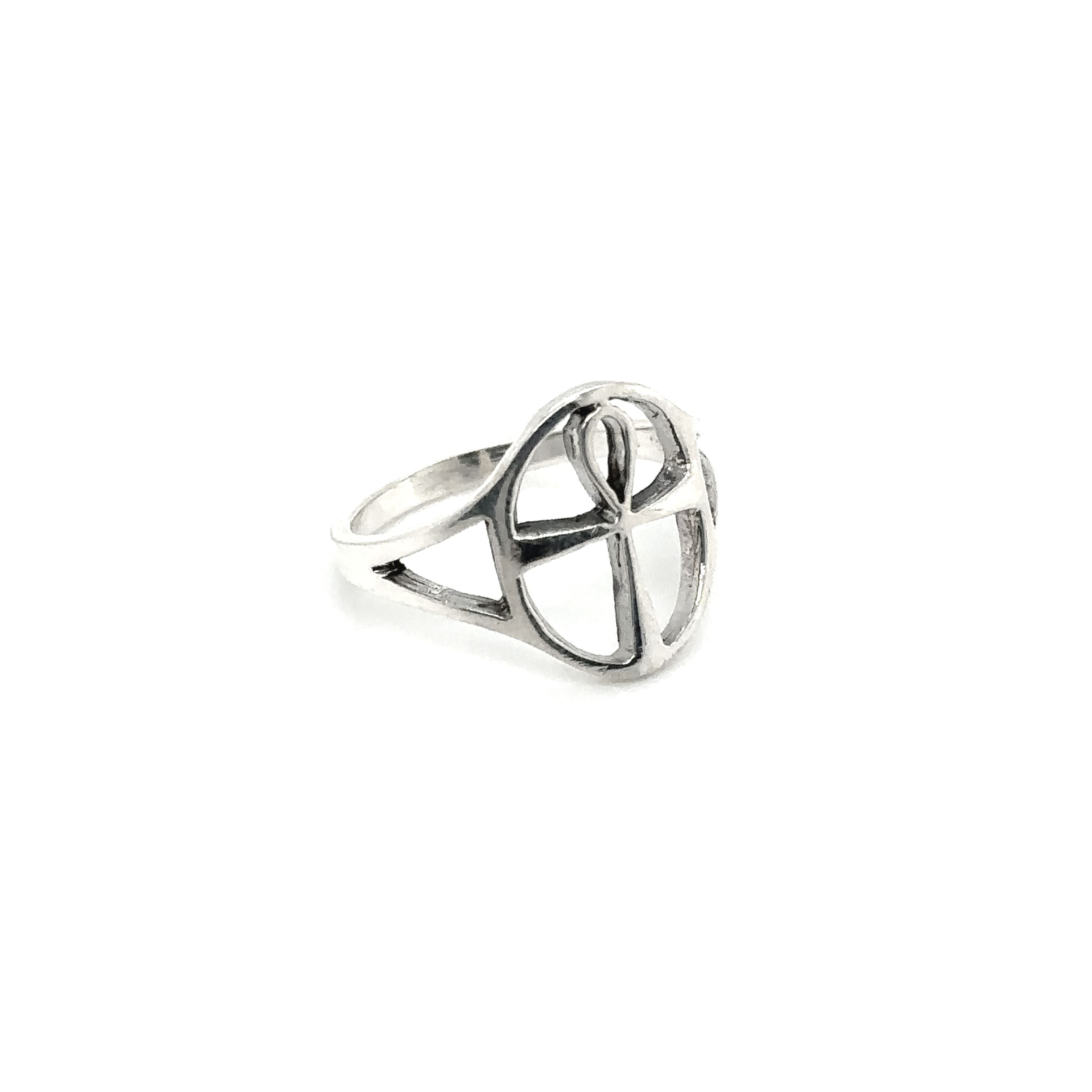 A silver Outlined Ankh Ring from Super Silver, representing eternal life.