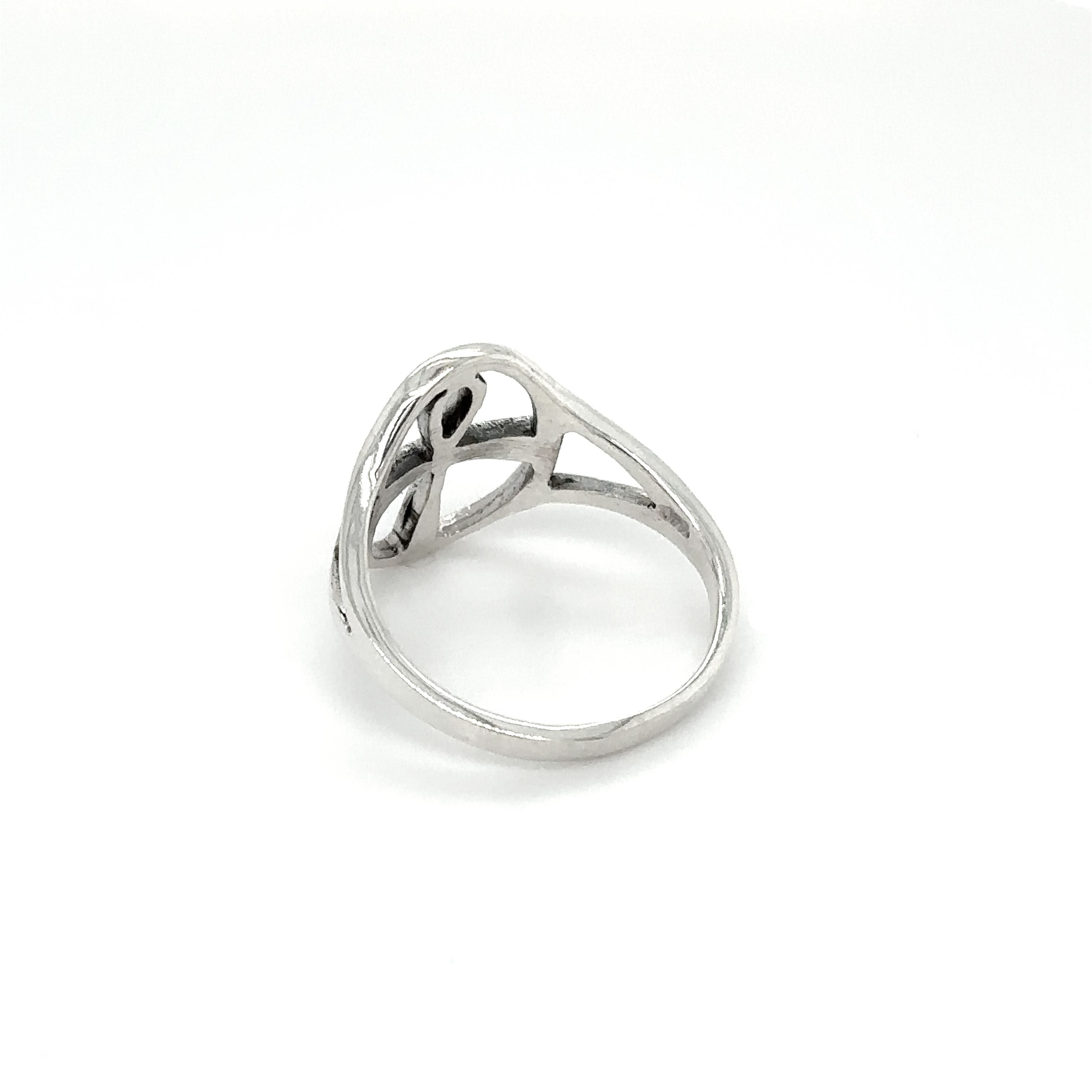 A Super Silver Outlined Ankh Ring with a diamond in the middle, symbolizing eternal life.