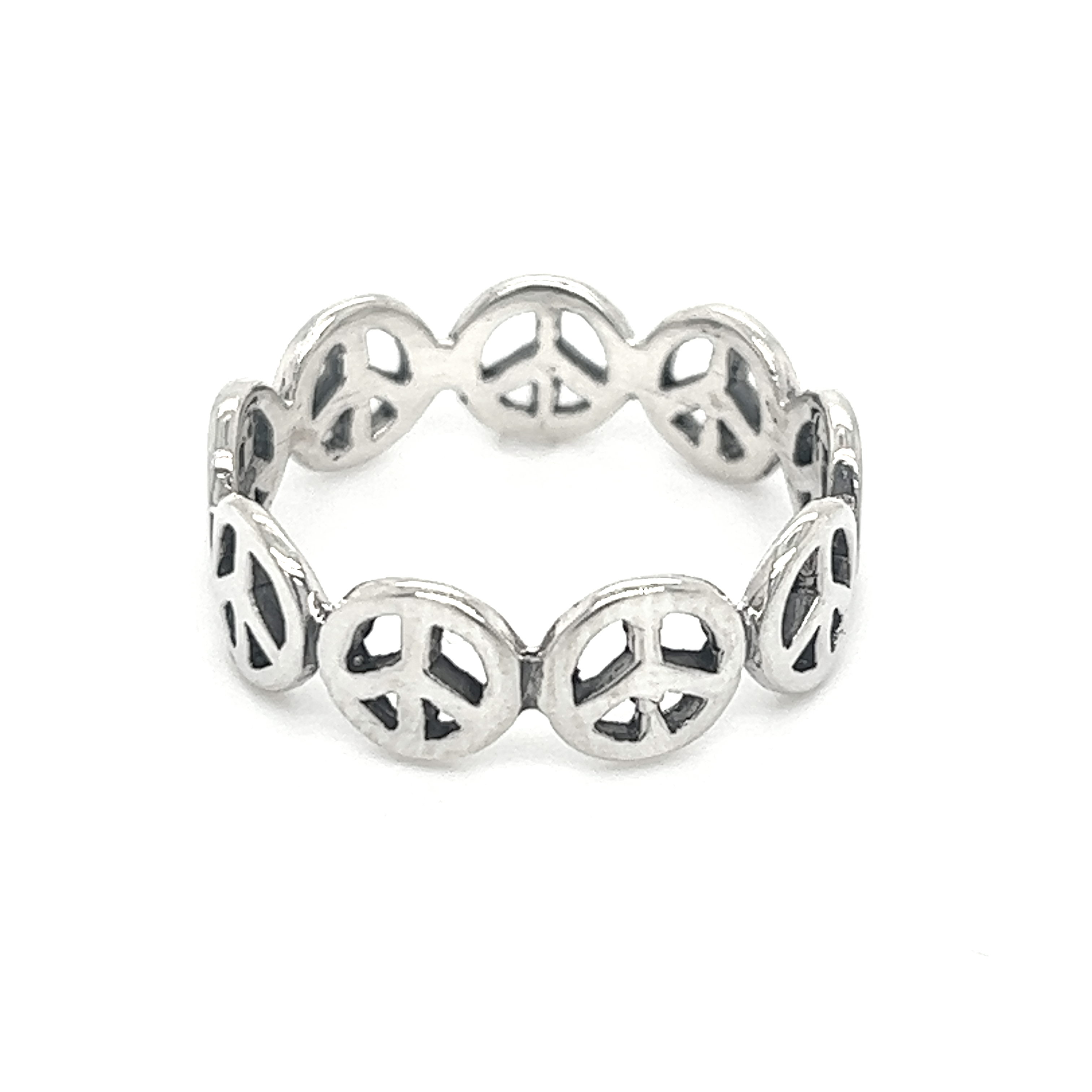 A Super Silver Peace Sign Band, symbolizing unity, against a clean white background.