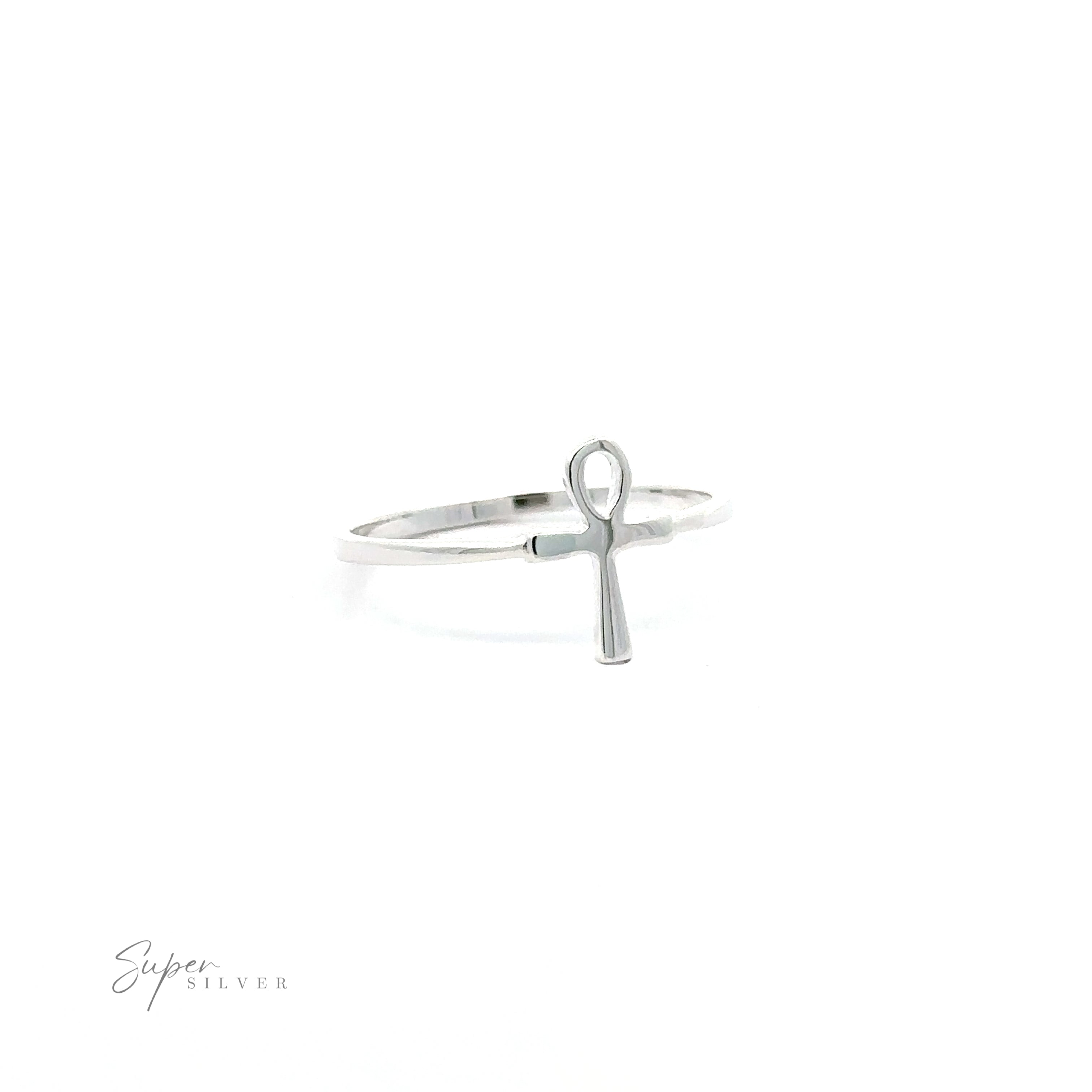 This sterling silver Tiny Ankh ring features a thin band.