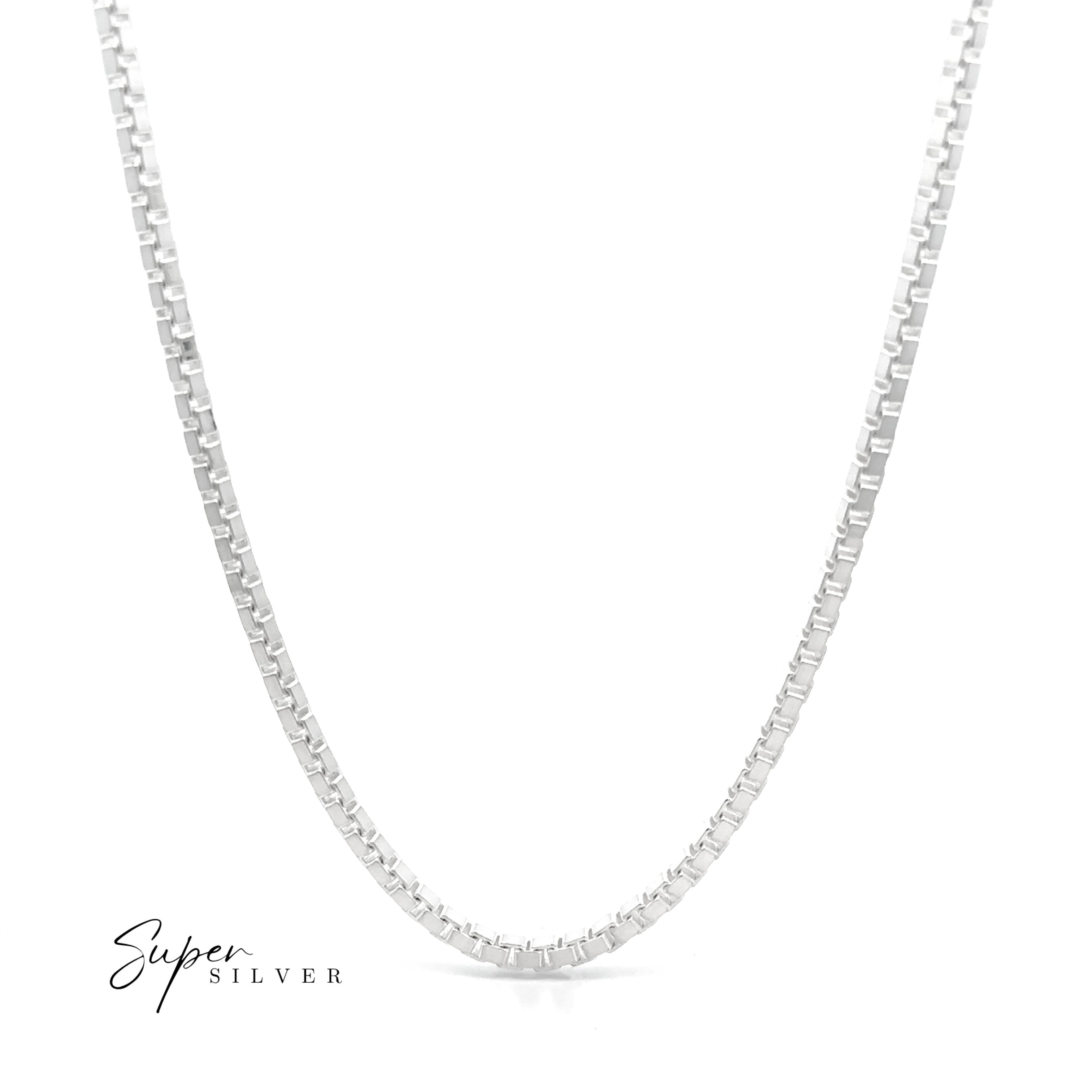 The Italian Titan Box Chain men's silver necklace is shown on a white background, featuring the "Super Silver" logo in the bottom left corner.