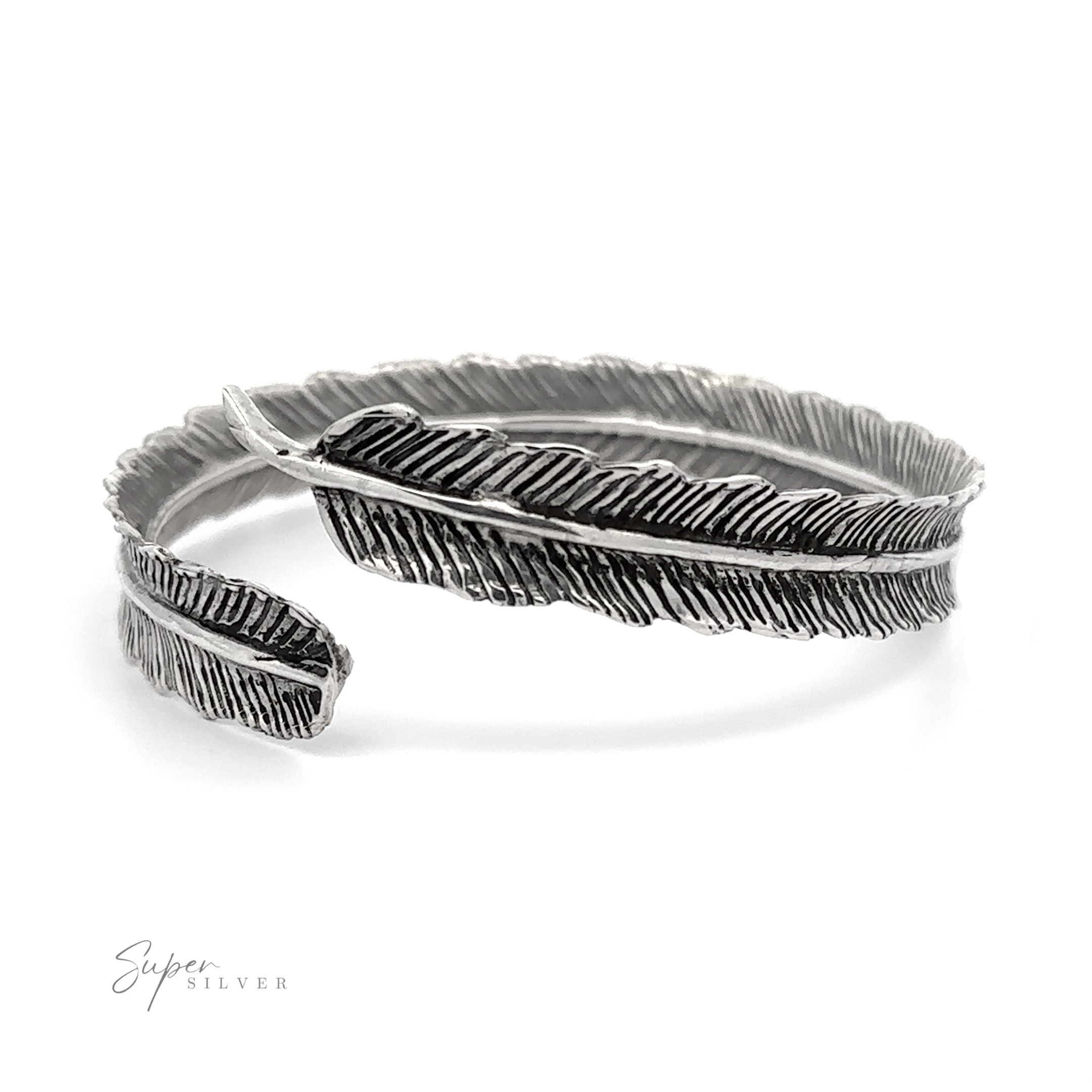 A .925 Sterling Silver Oxidized Feather Cuff Bracelet.