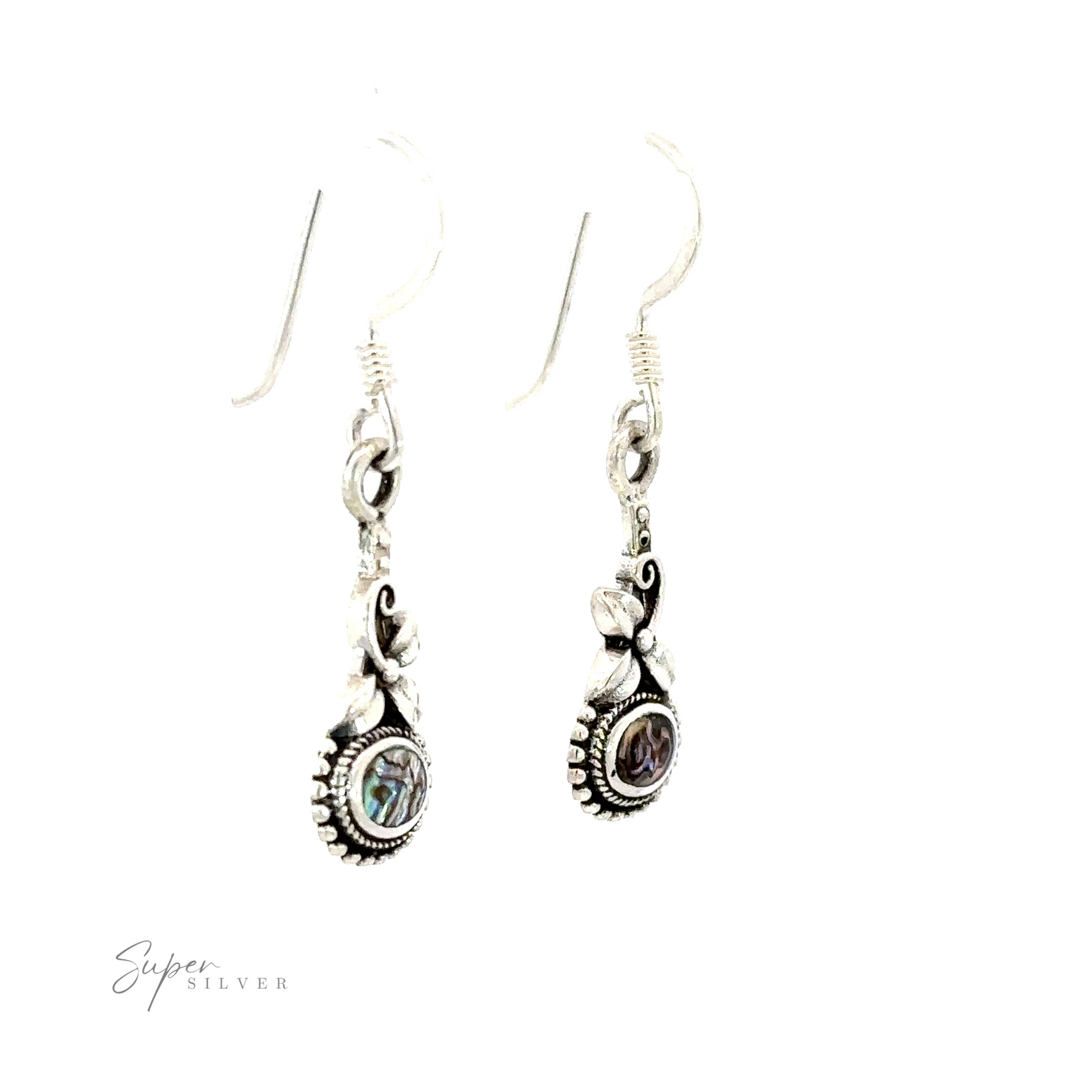 Boho Elegance Inlaid Flower earrings with an oval stone in the middle.