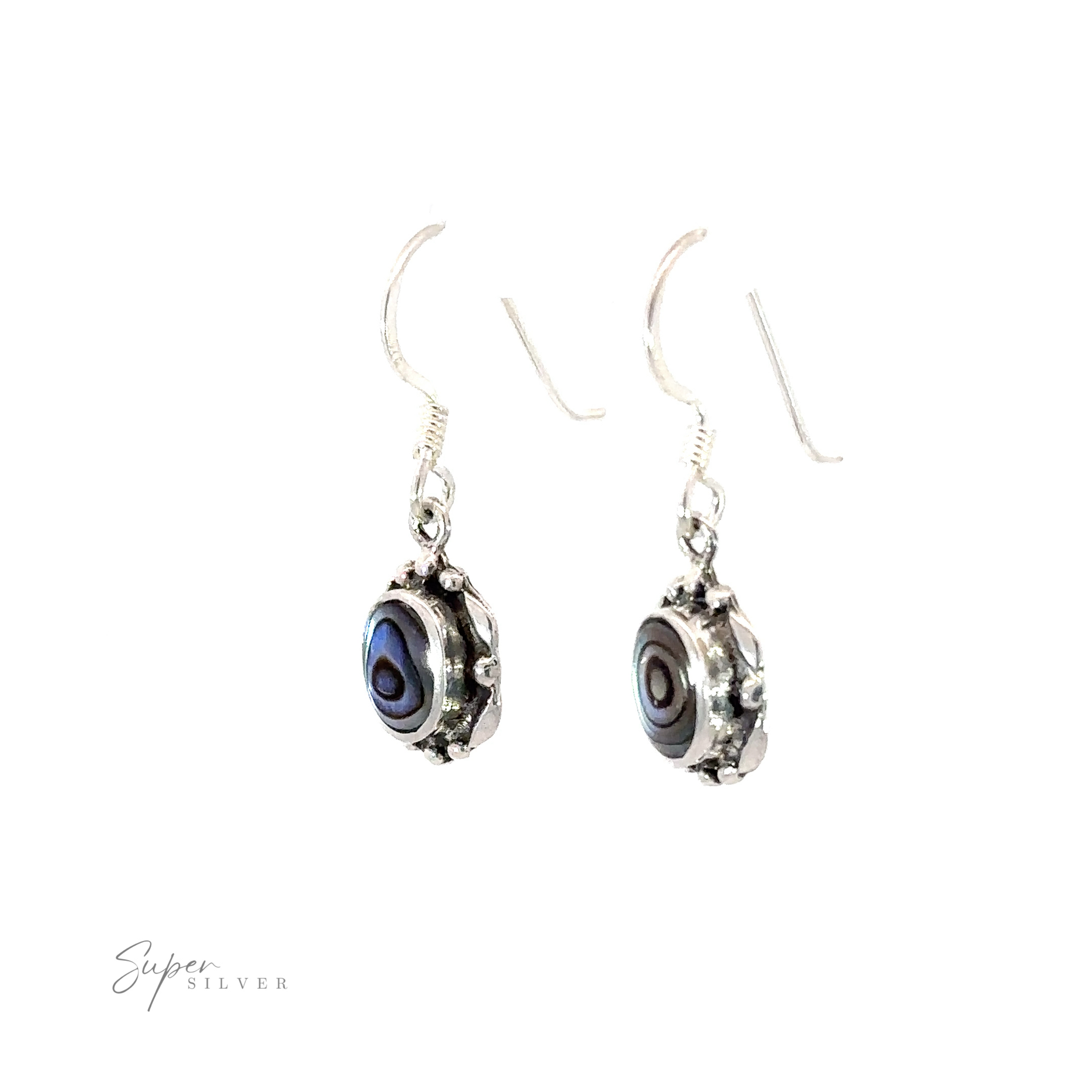 Oval Inlaid Stone Earrings adorned with blue and silver inlaid stone beads.