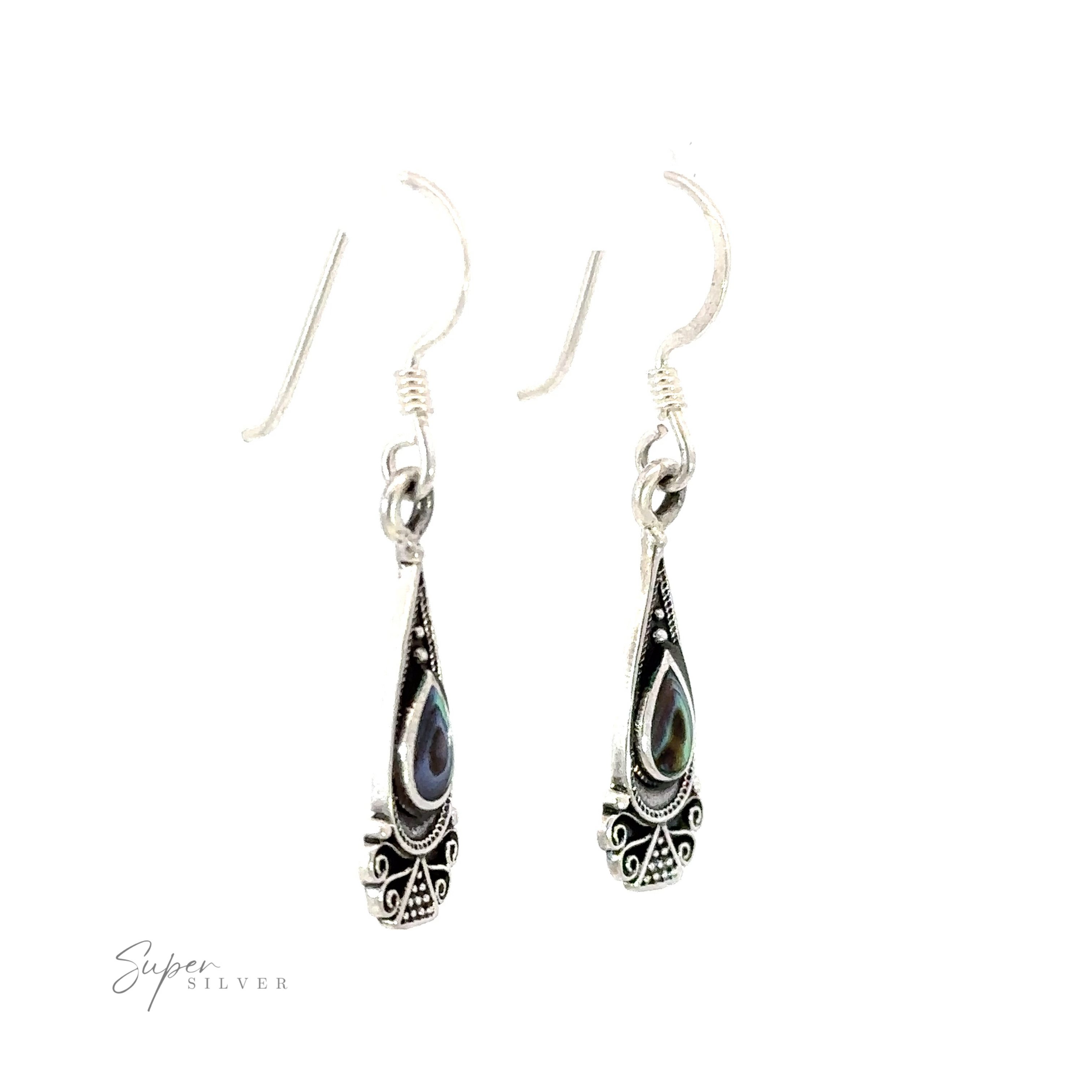Bali Inspired Teardrop Shaped Earrings With Inlay Stones with abalone shell, perfect for a touch of Bali charm.
